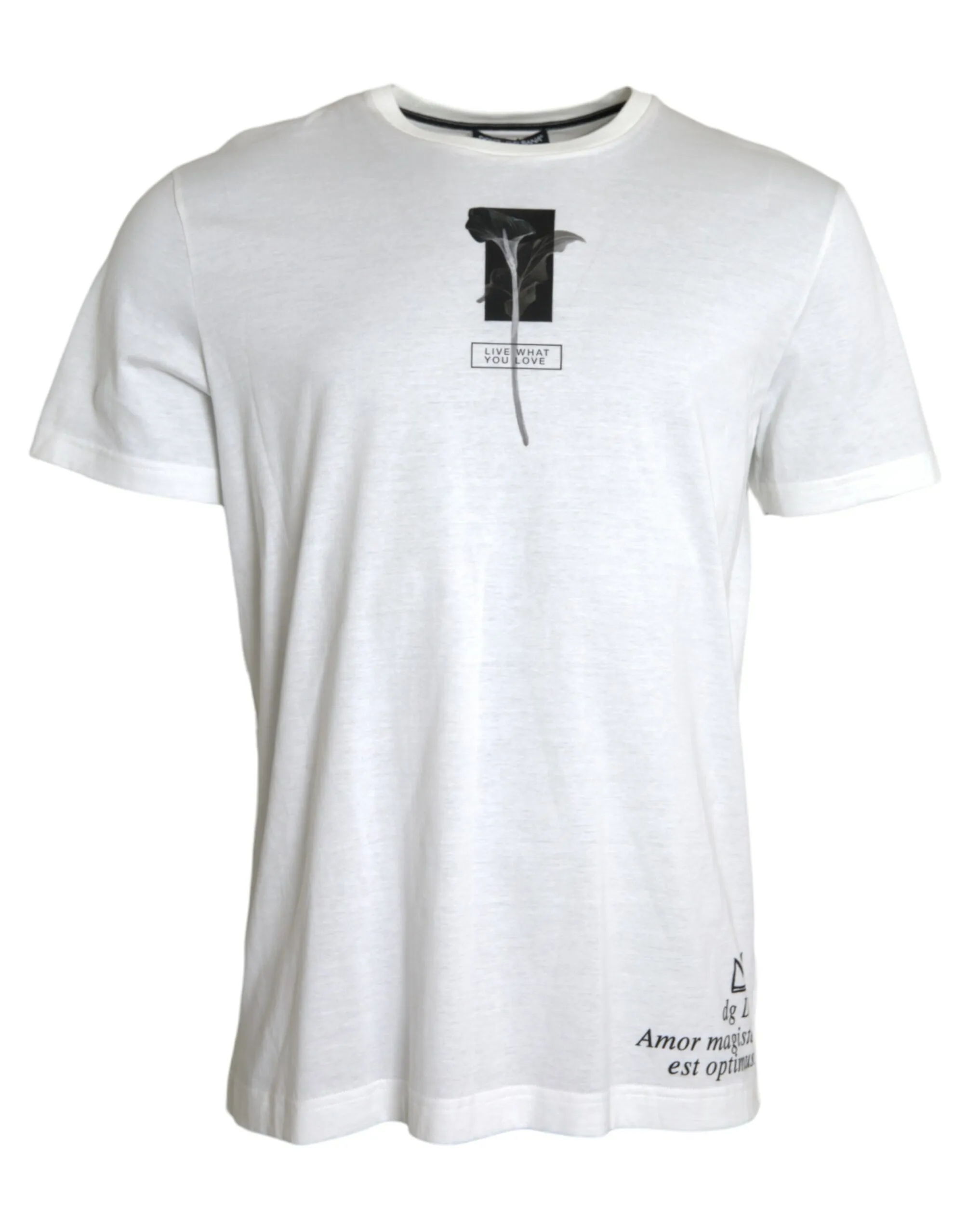 Dolce & Gabbana Men's White Floral Print Cotton Crew Neck T-shirt