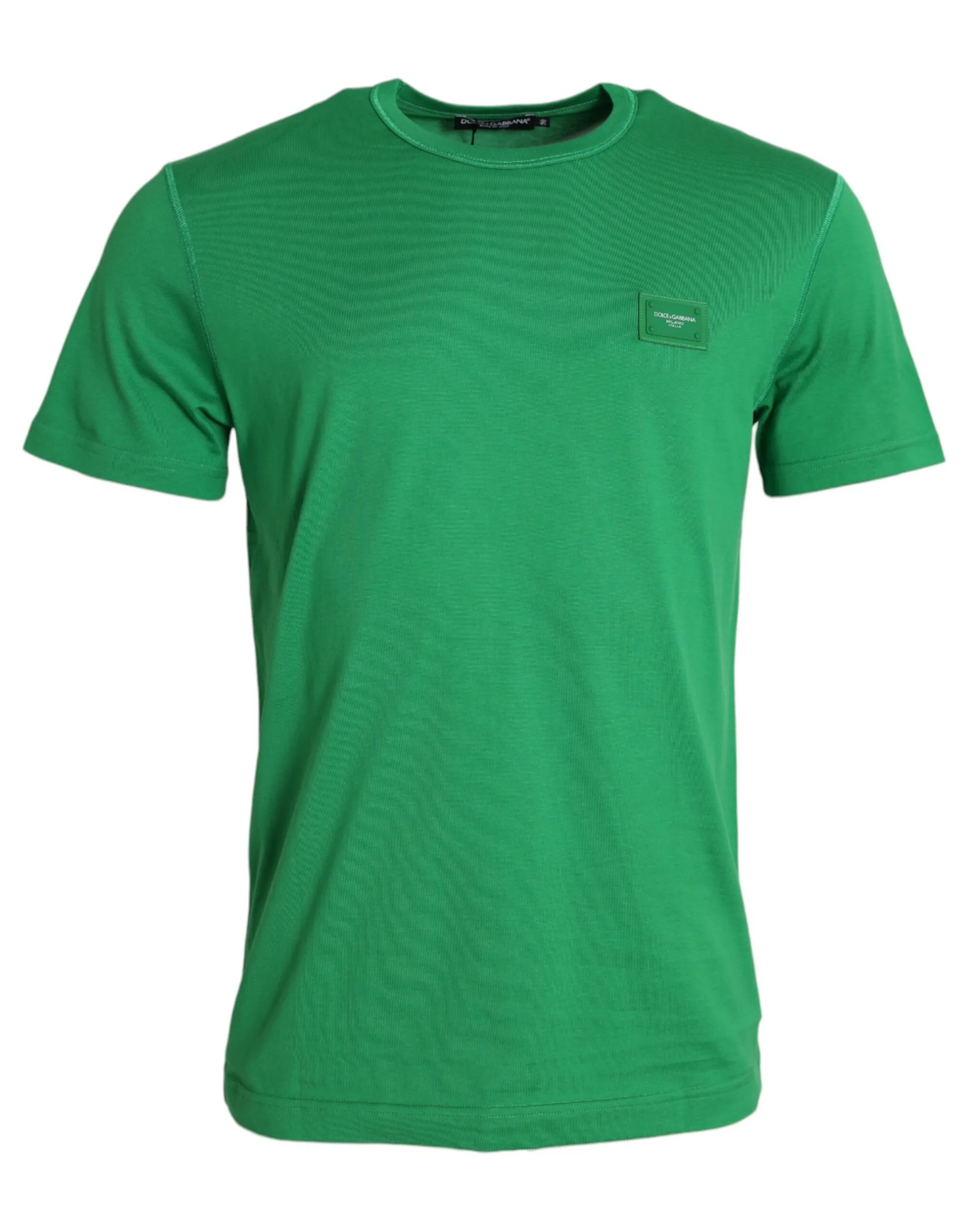 Dolce & Gabbana Men's Green Logo Patch Cotton Crew Neck T-shirt