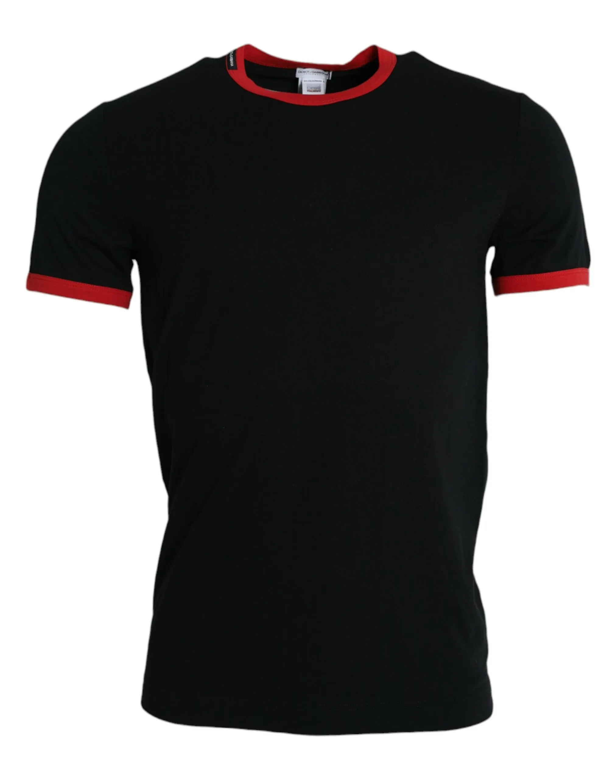 Dolce & Gabbana Men's Black Red Cotton Stretch Crew Neck T-shirt