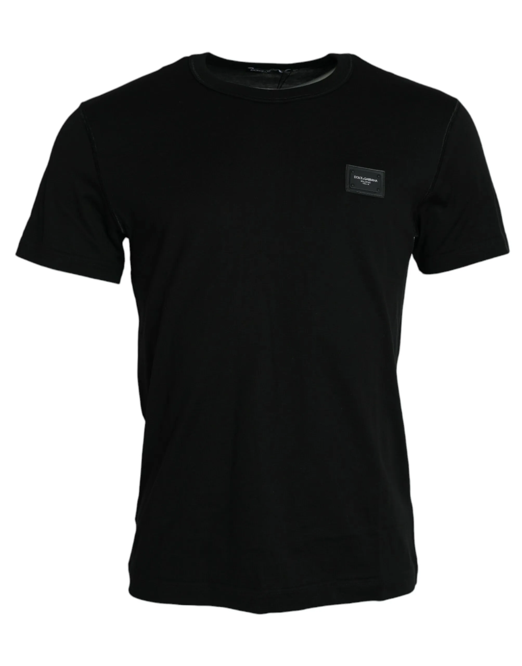 Dolce & Gabbana Men's Black Logo Patch Cotton Crew Neck T-shirt