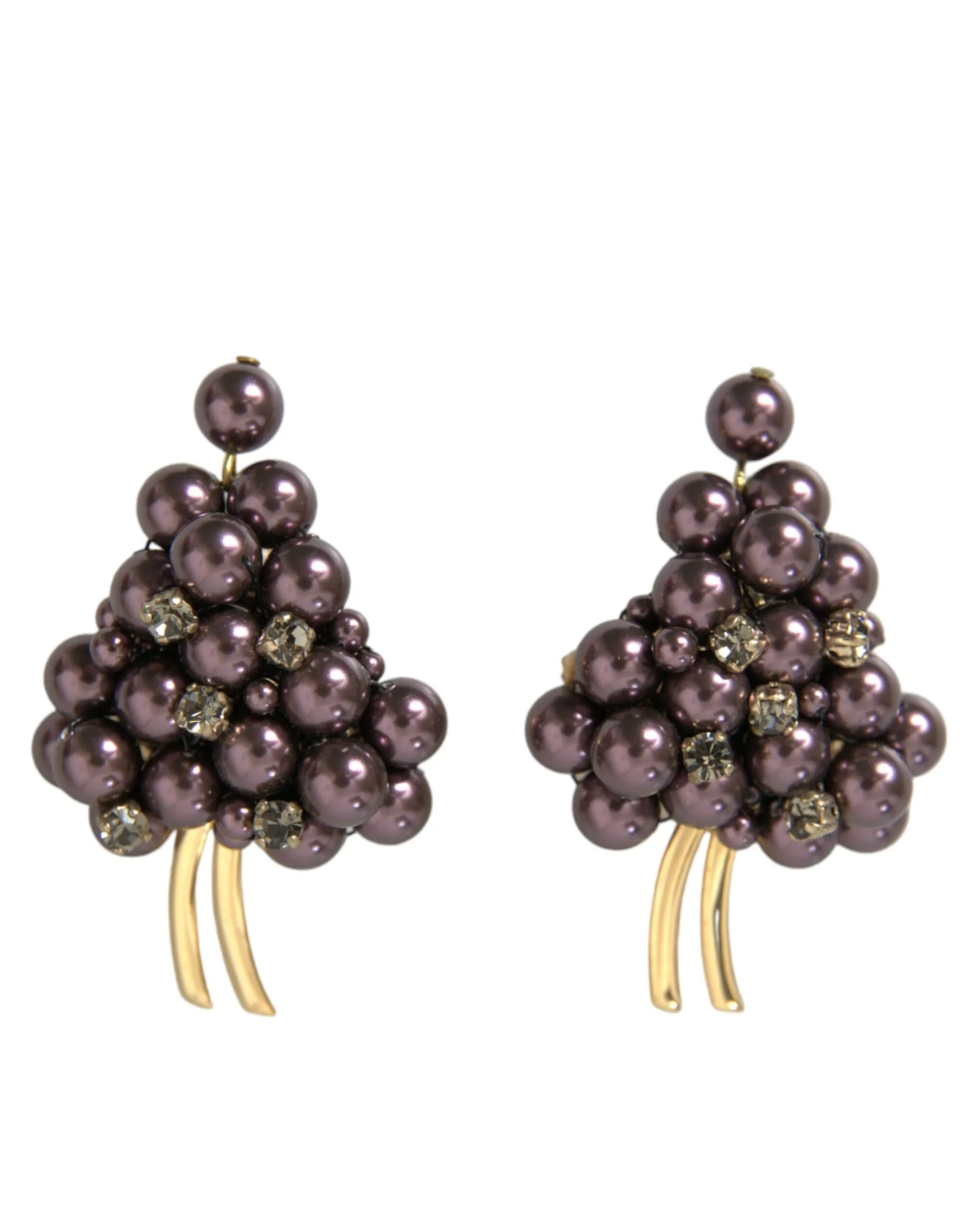 Dolce & Gabbana Women's Purple Grape Pearl Sicily Gold Brass Floral Clip On Earrings
