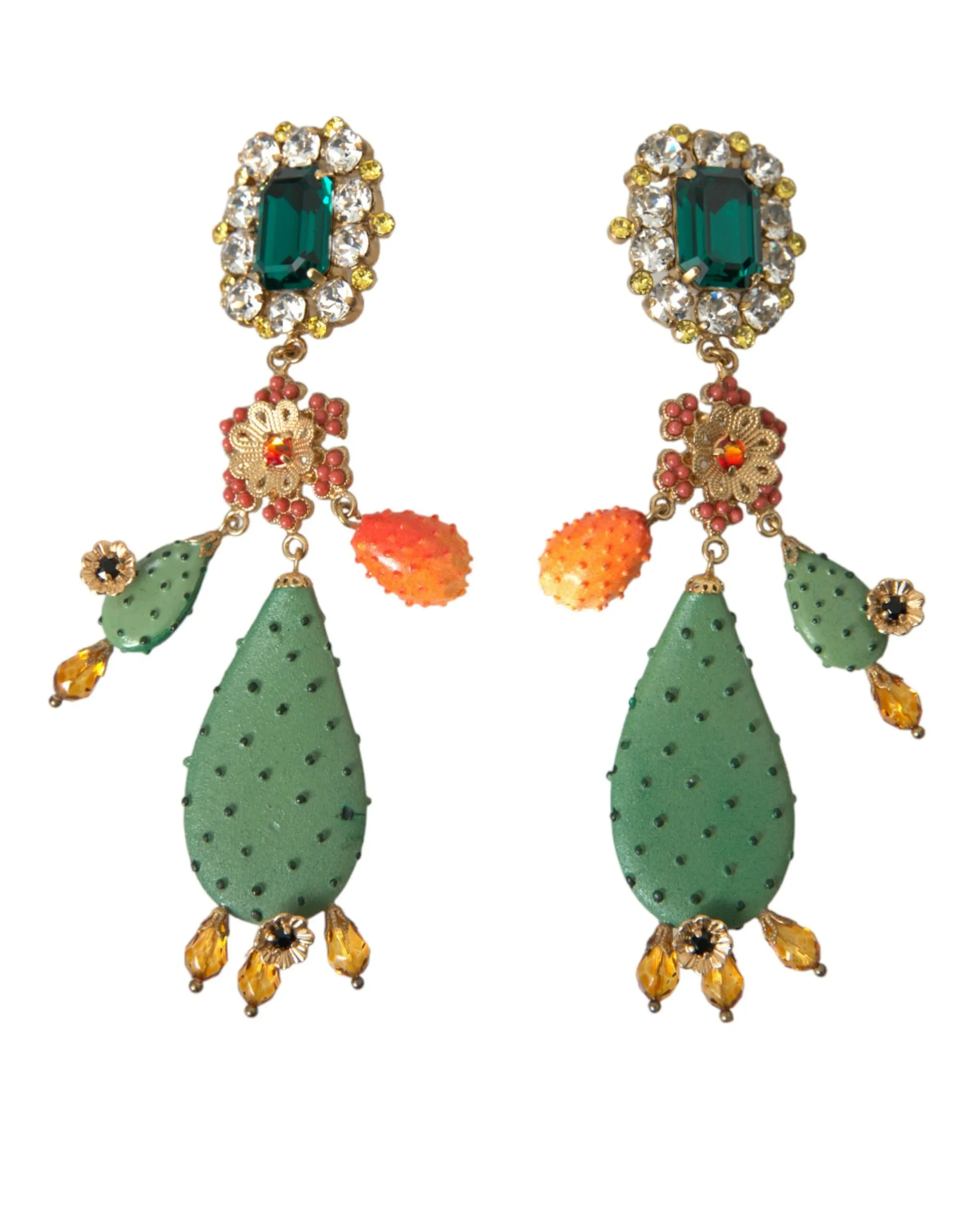 Dolce & Gabbana Women's Green Cactus Crystal Clip On Jewelry Dangling Earrings