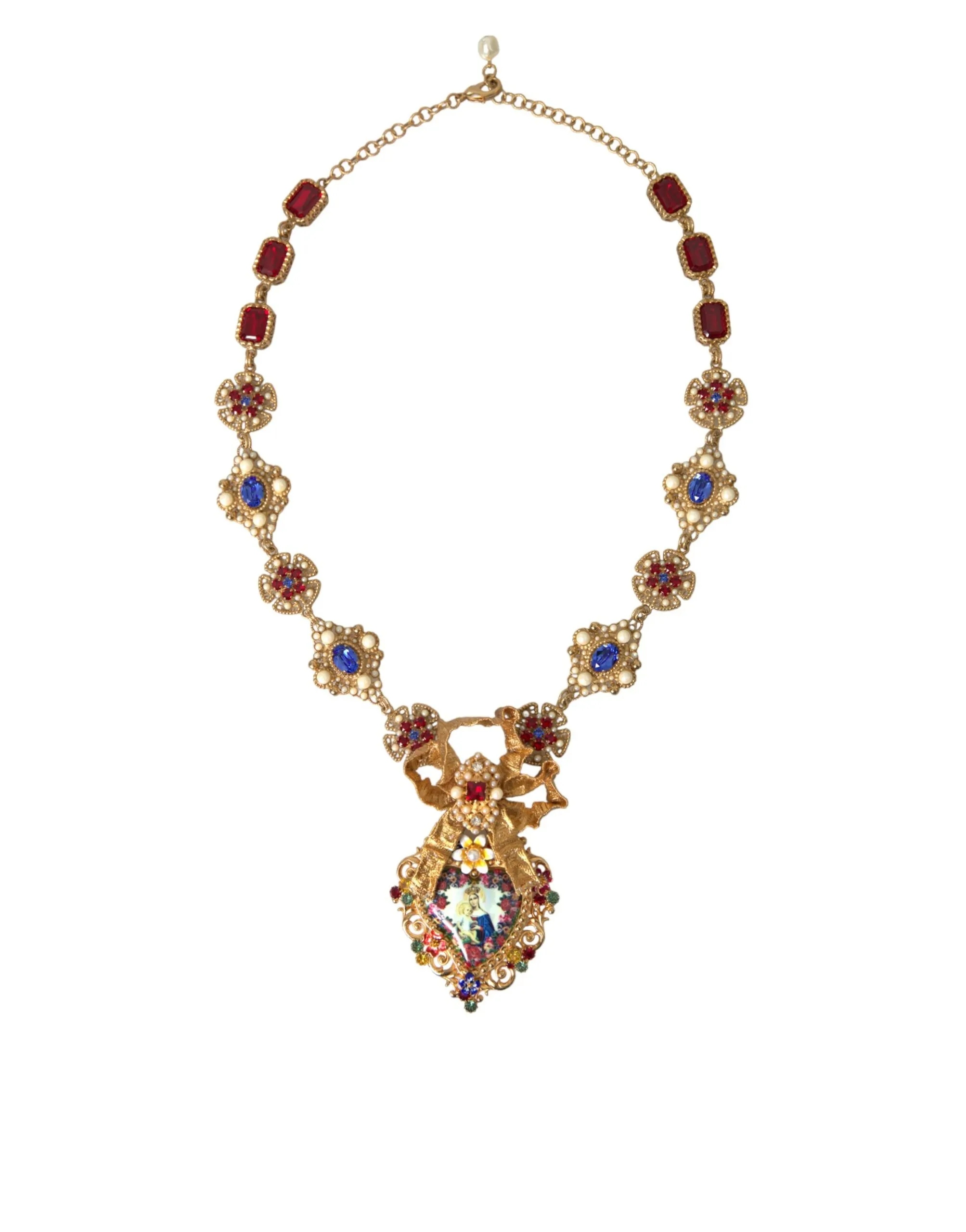 Dolce & Gabbana Women's Gold Brass Mama Mary Crystal Pearl Embellished Necklace