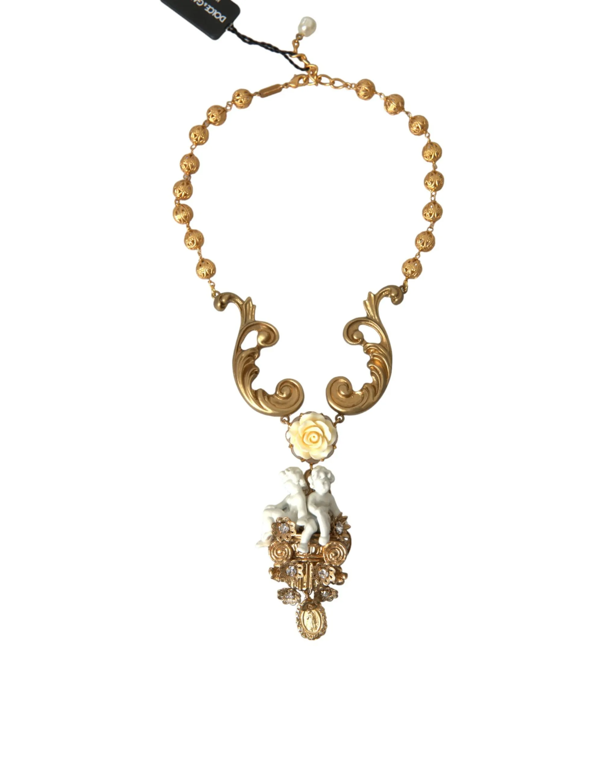 Dolce & Gabbana Women's Gold Brass Angel Floral Beaded Embellished Necklace