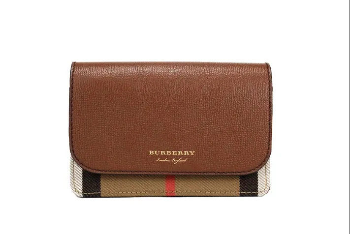 Burberry Women's Hampshire Small House Check Canvas Tan Derby Leather Crossbody Bag