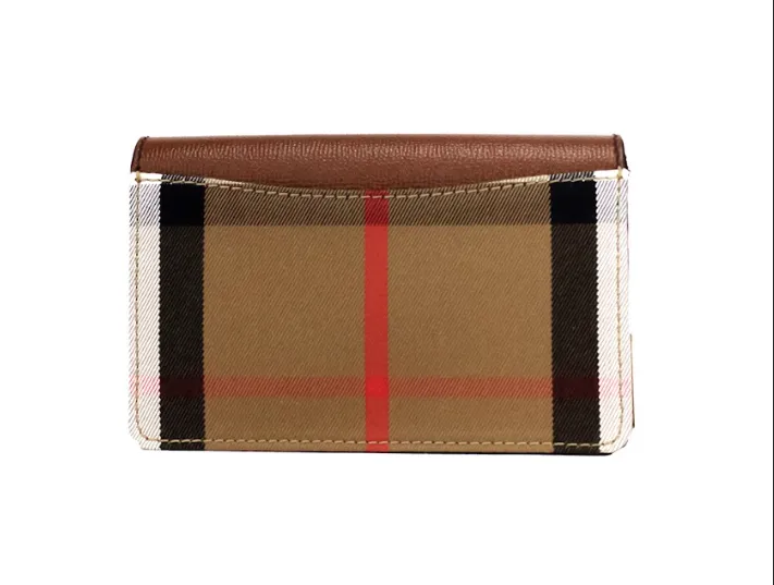 Burberry Women's Hampshire Small House Check Canvas Tan Derby Leather Crossbody Bag