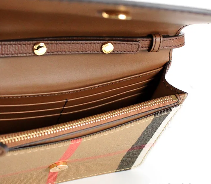 Burberry Women's Hampshire Small House Check Canvas Tan Derby Leather Crossbody Bag