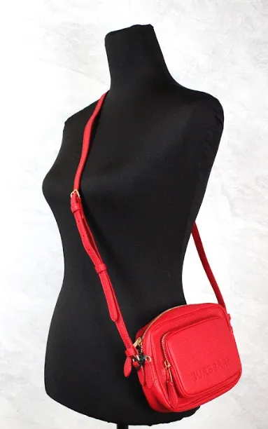 Burberry Women's Small Branded Bright Red Grainy Leather Camera Crossbody Bag