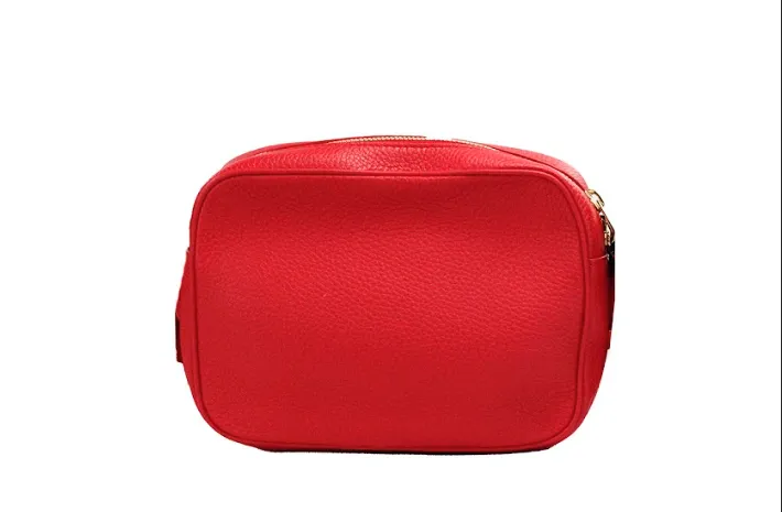 Burberry Women's Small Branded Bright Red Grainy Leather Camera Crossbody Bag