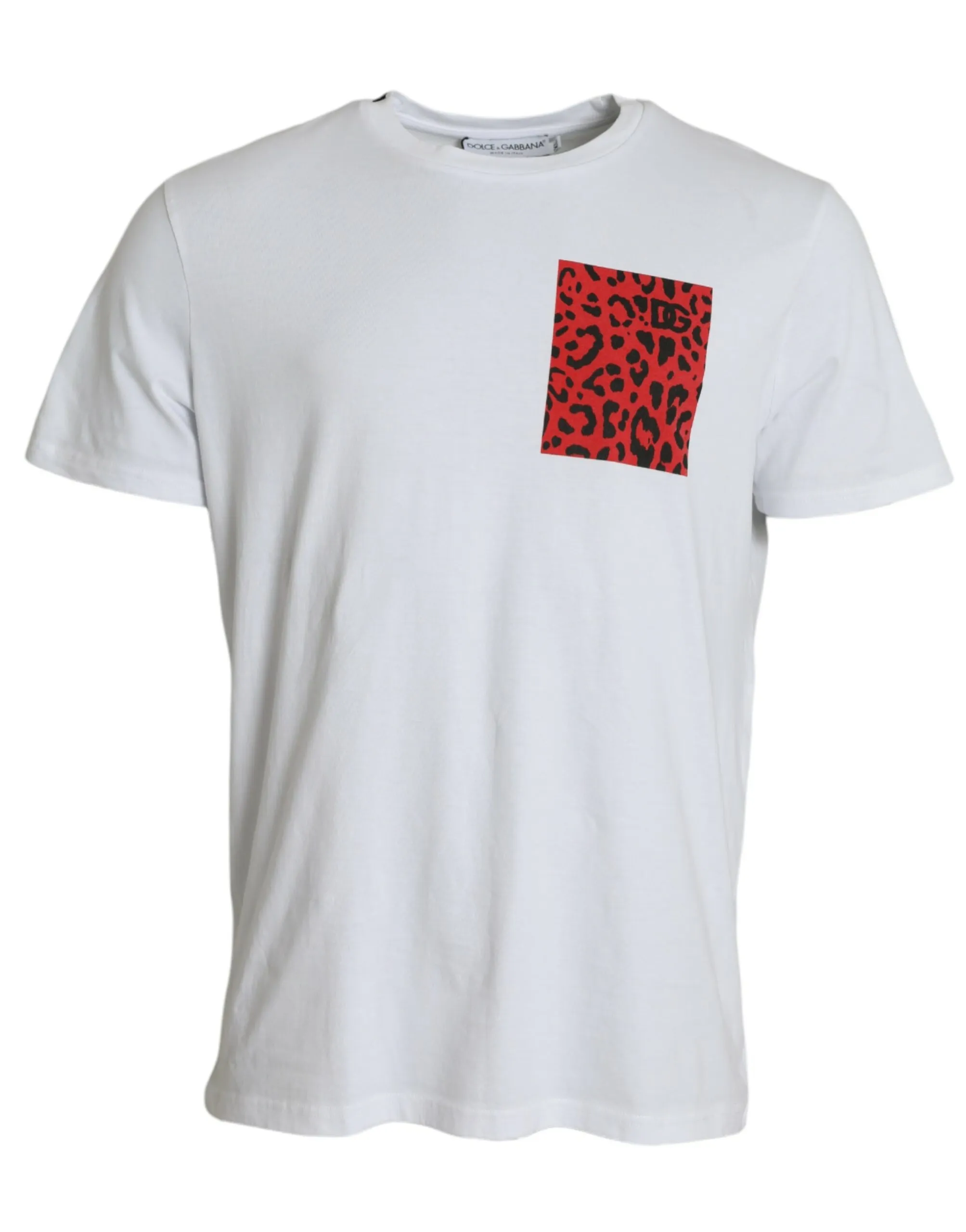Dolce & Gabbana Men's White Red Leopard Cotton Crew Neck T-shirt