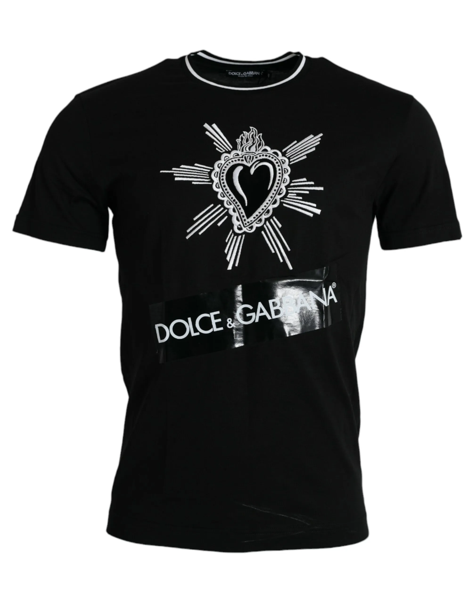 Dolce & Gabbana Men's Black Sacred Heart Cotton Crew Neck T-shirt