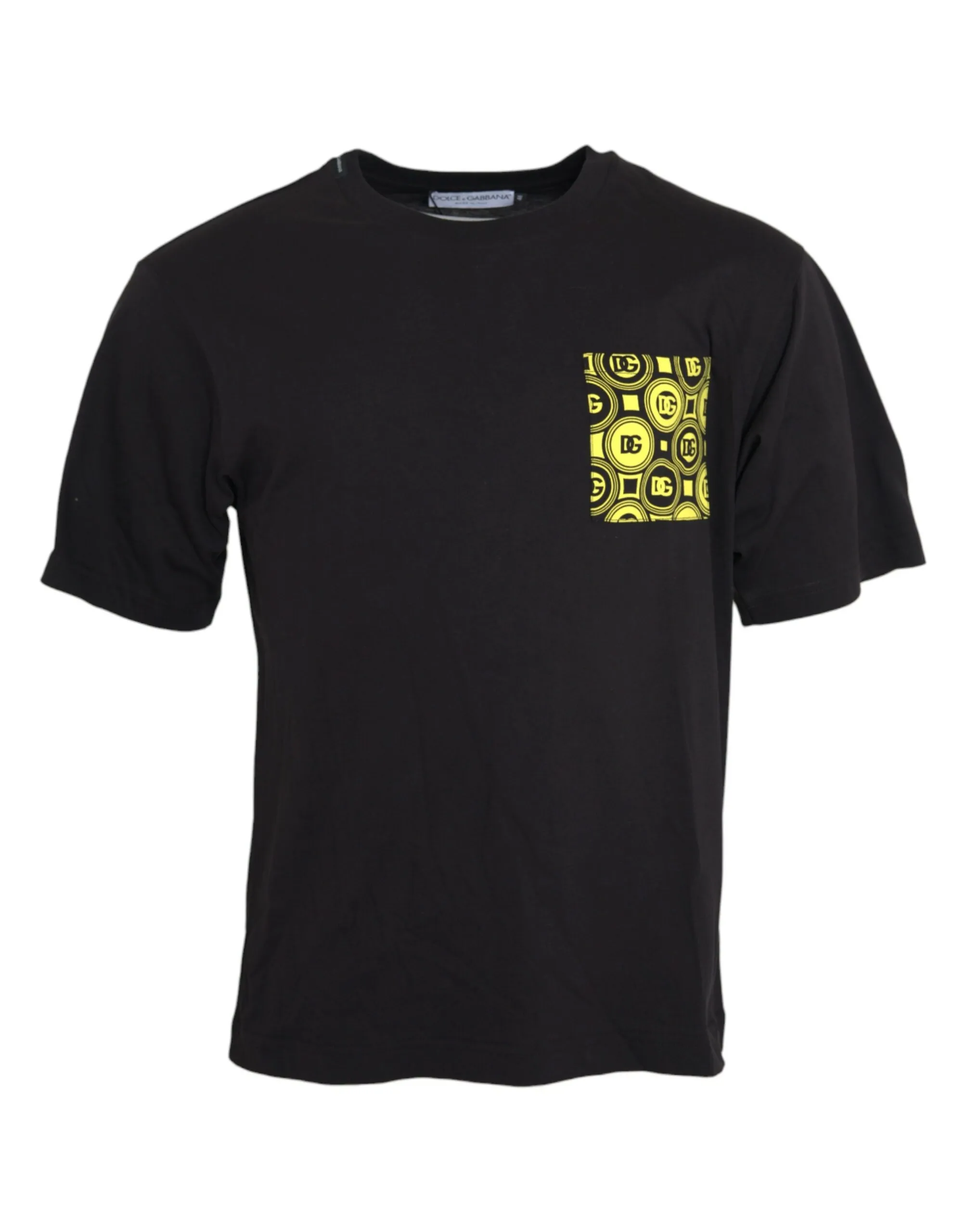 Dolce & Gabbana Men's Black Printed Pocket Cotton Crewneck T-shirt