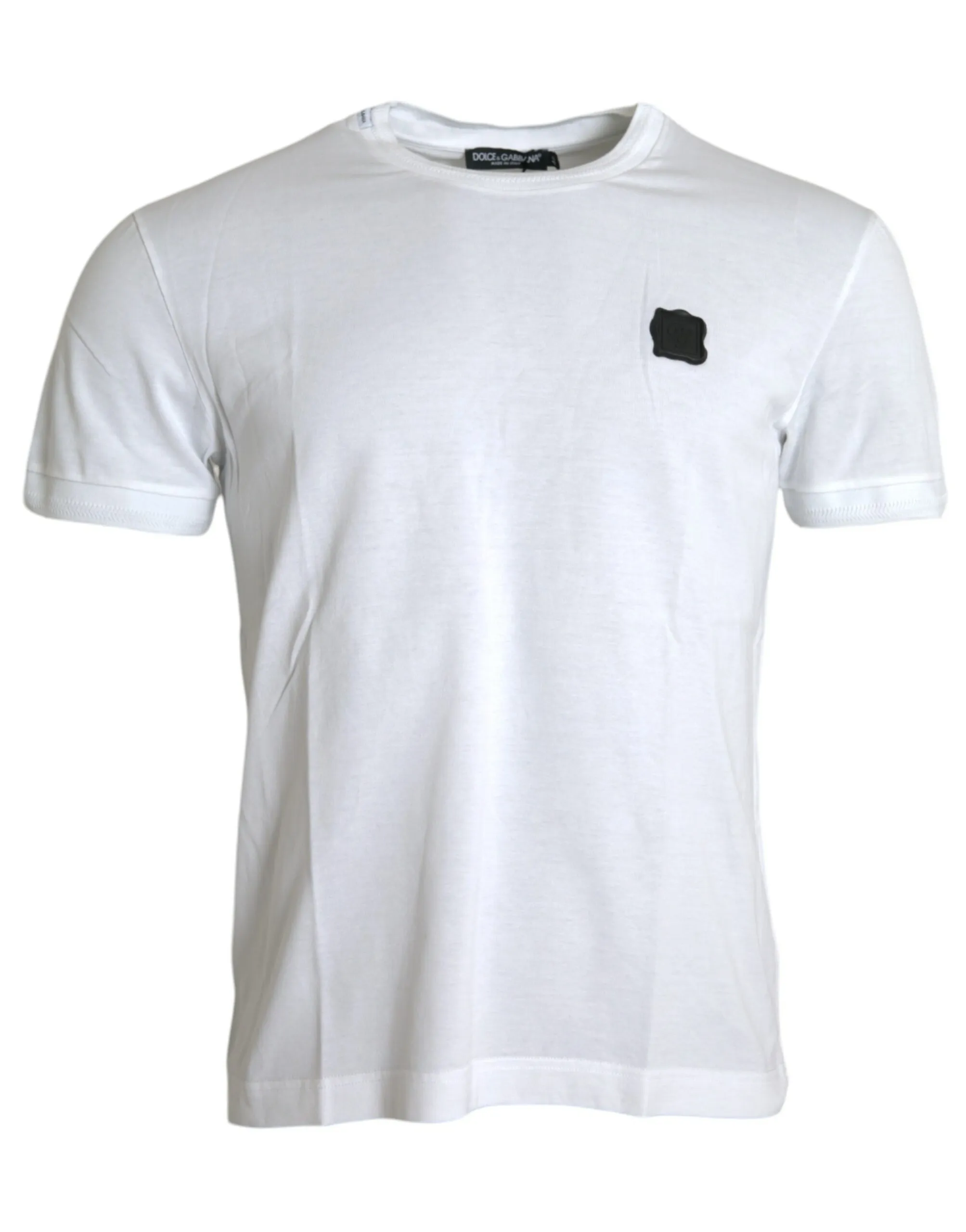 Dolce & Gabbana Men's White Logo Patch Cotton Crew Neck T-shirt