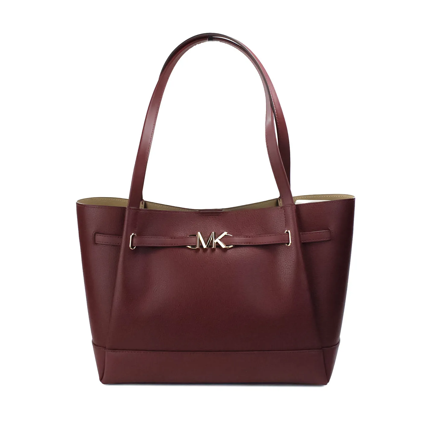 Michael Kors Women's Reed Large Dark Cherry Leather Belted Tote Shoulder Bag Purse