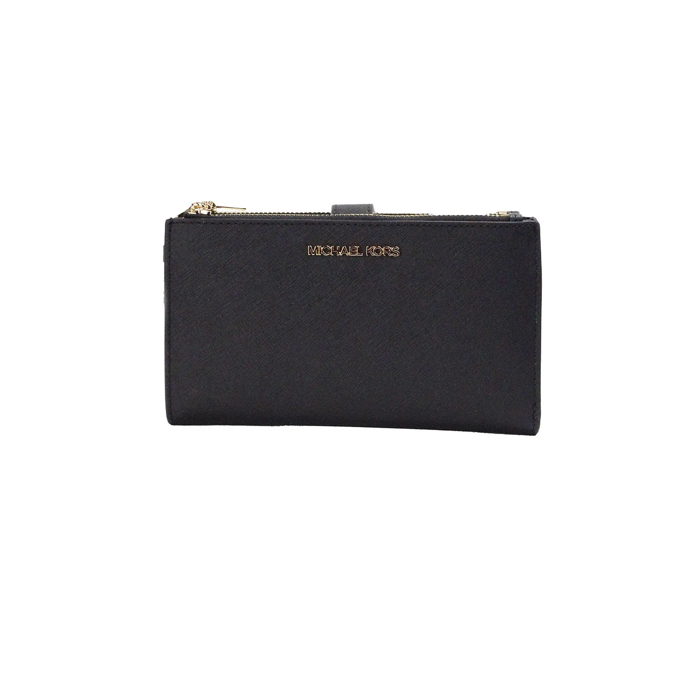 Michael Kors Women's Jet Set Travel Black Leather Large Double Zip Wristlet Wallet