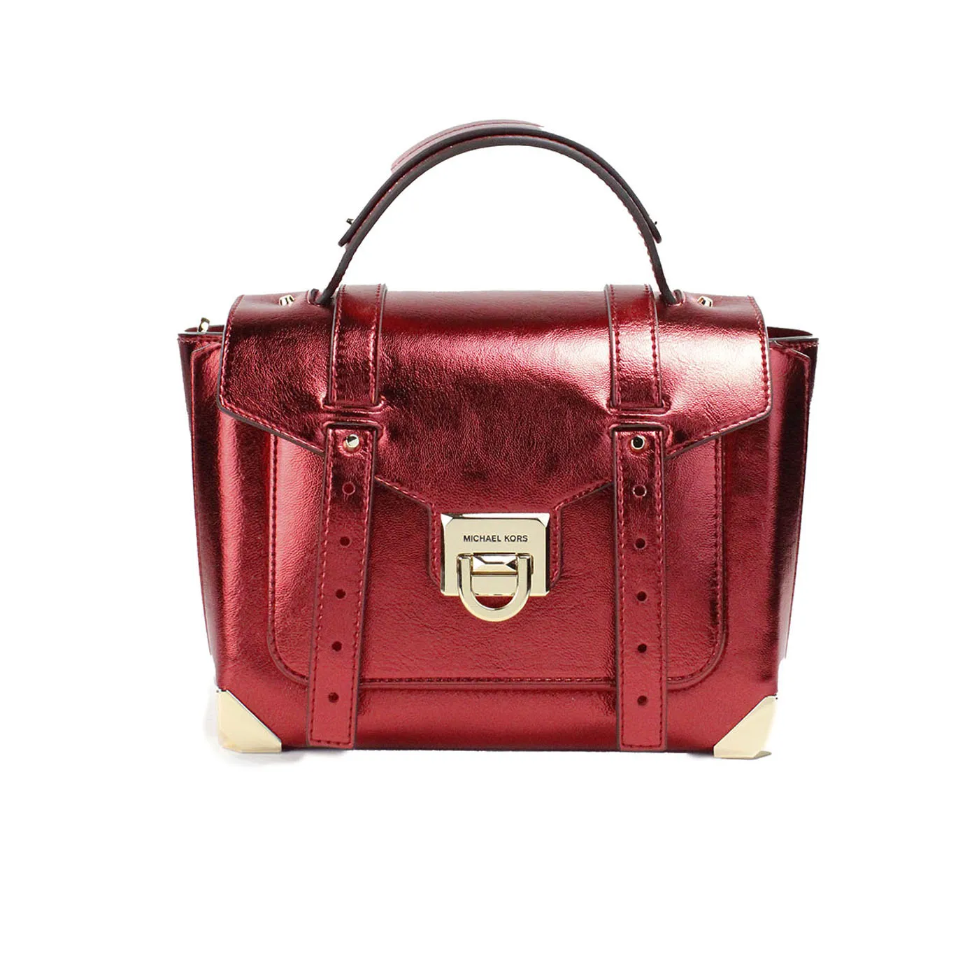 Michael Kors Women's Manhattan Medium Crimson Leather Top Handle School Satchel Bag