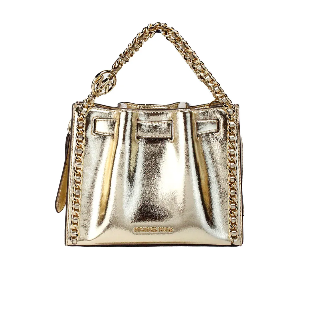 Michael Kors Women's Mina Small Belted Gold Vegan Leather Chain Inlay Crossbody Bag