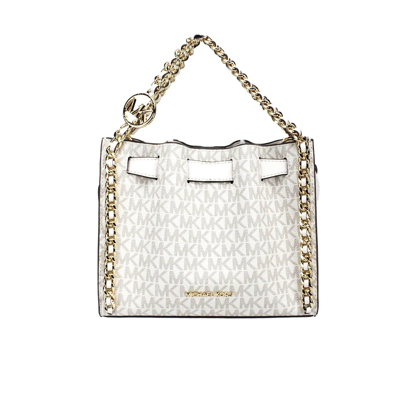 Michael Kors Women's Mina Small Belted Cream Signature PVC Chain Inlay Crossbody Bag