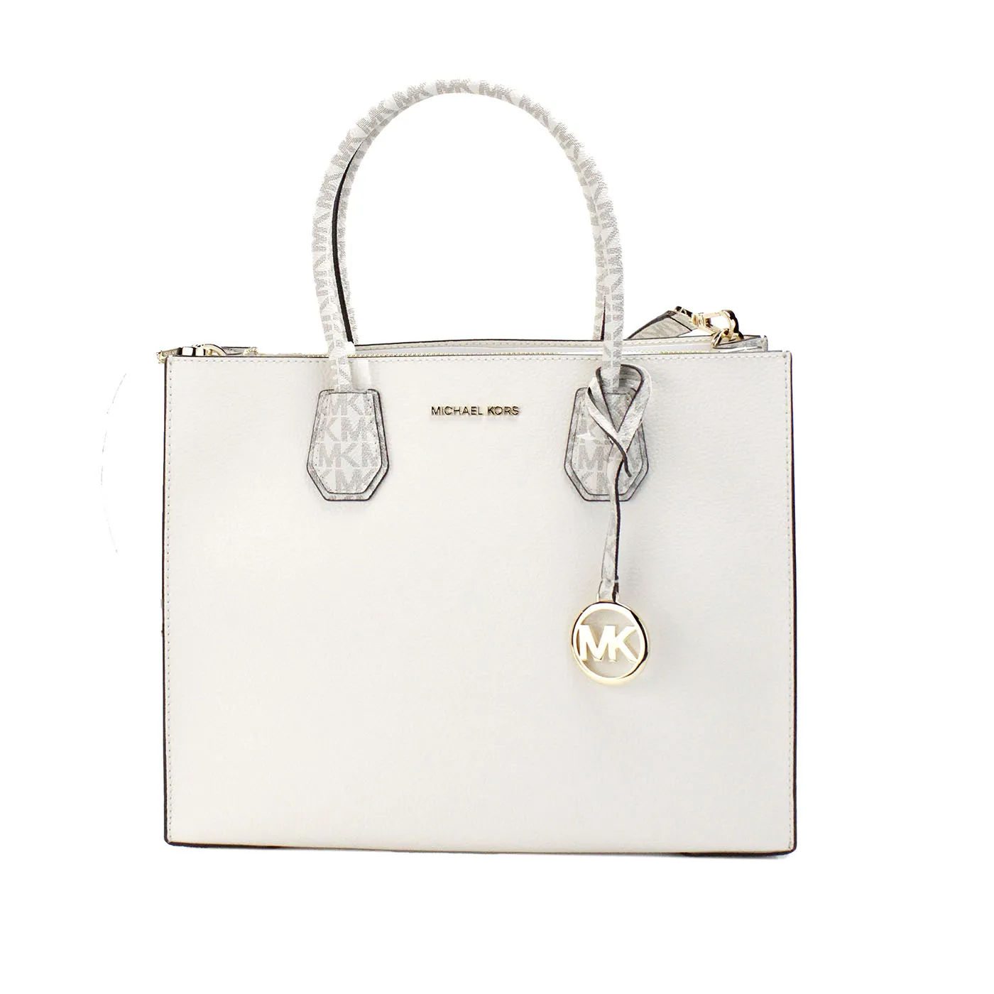 Michael Kors Women's Mercer Large Light Cream Leather PVC Satchel Bag Crossbody Bag