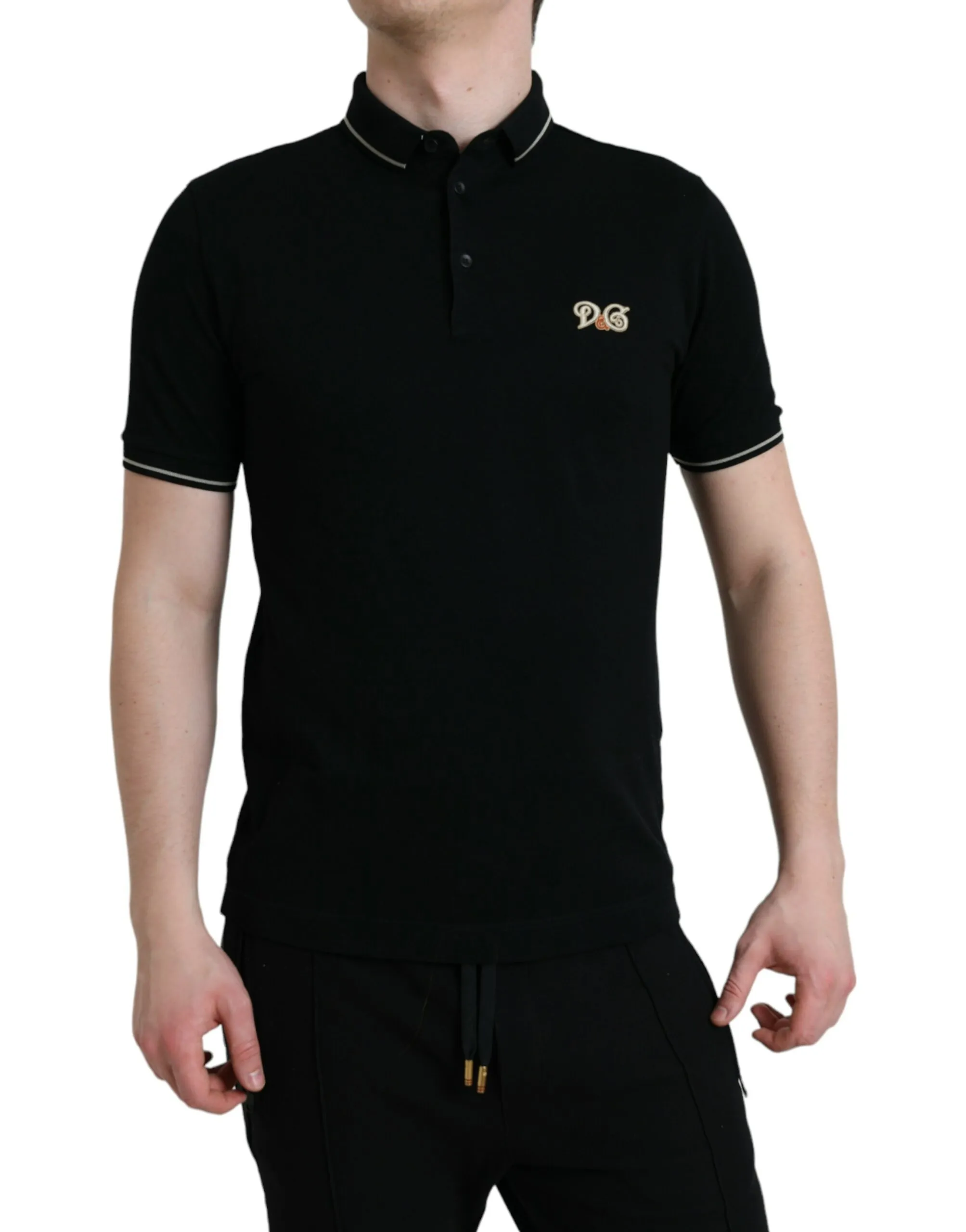 Dolce & Gabbana Men's Black Logo Collared Short Sleeves Polo T-shirt