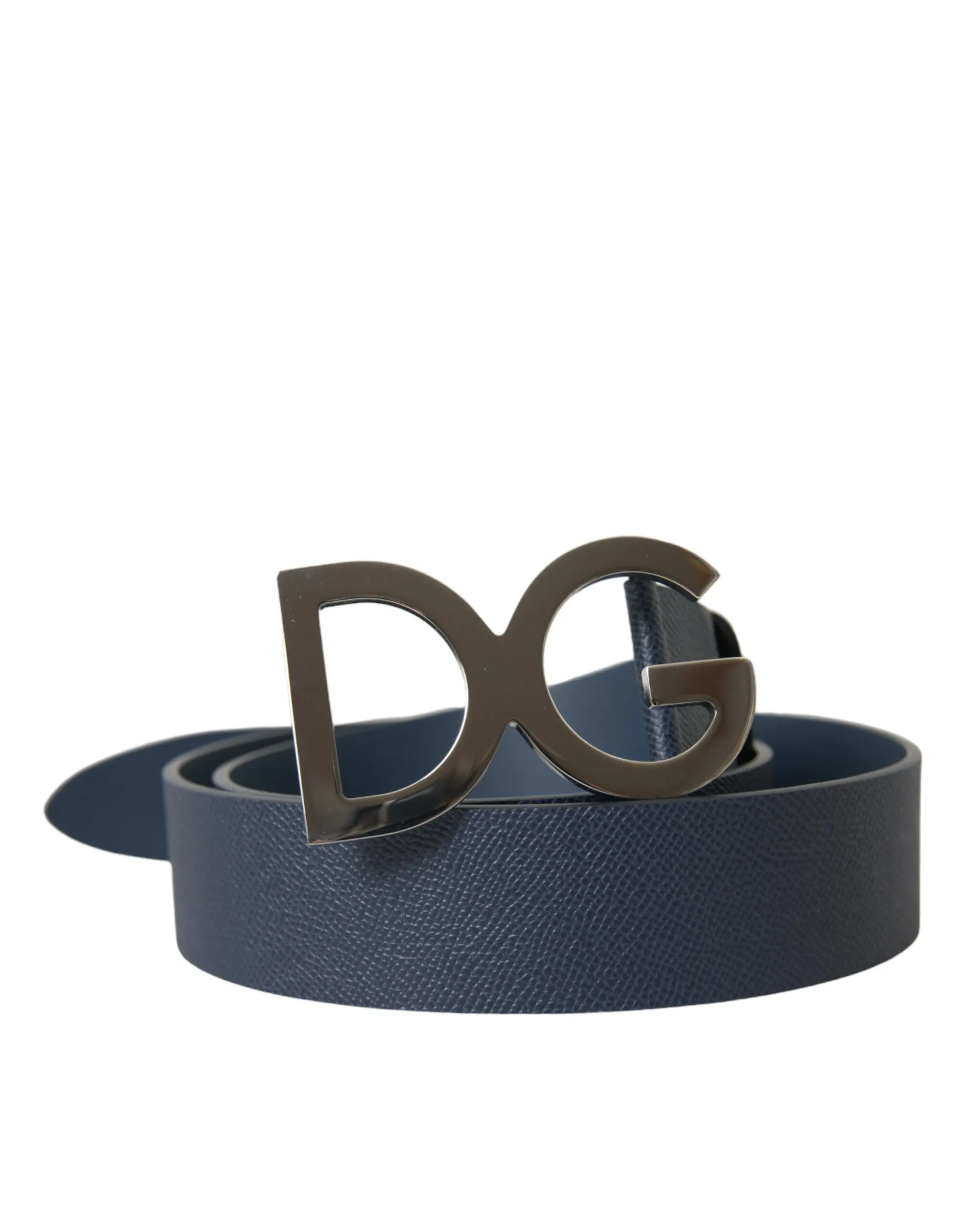 Dolce & Gabbana Men's Blue Leather Silver Logo Metal Buckle Belt