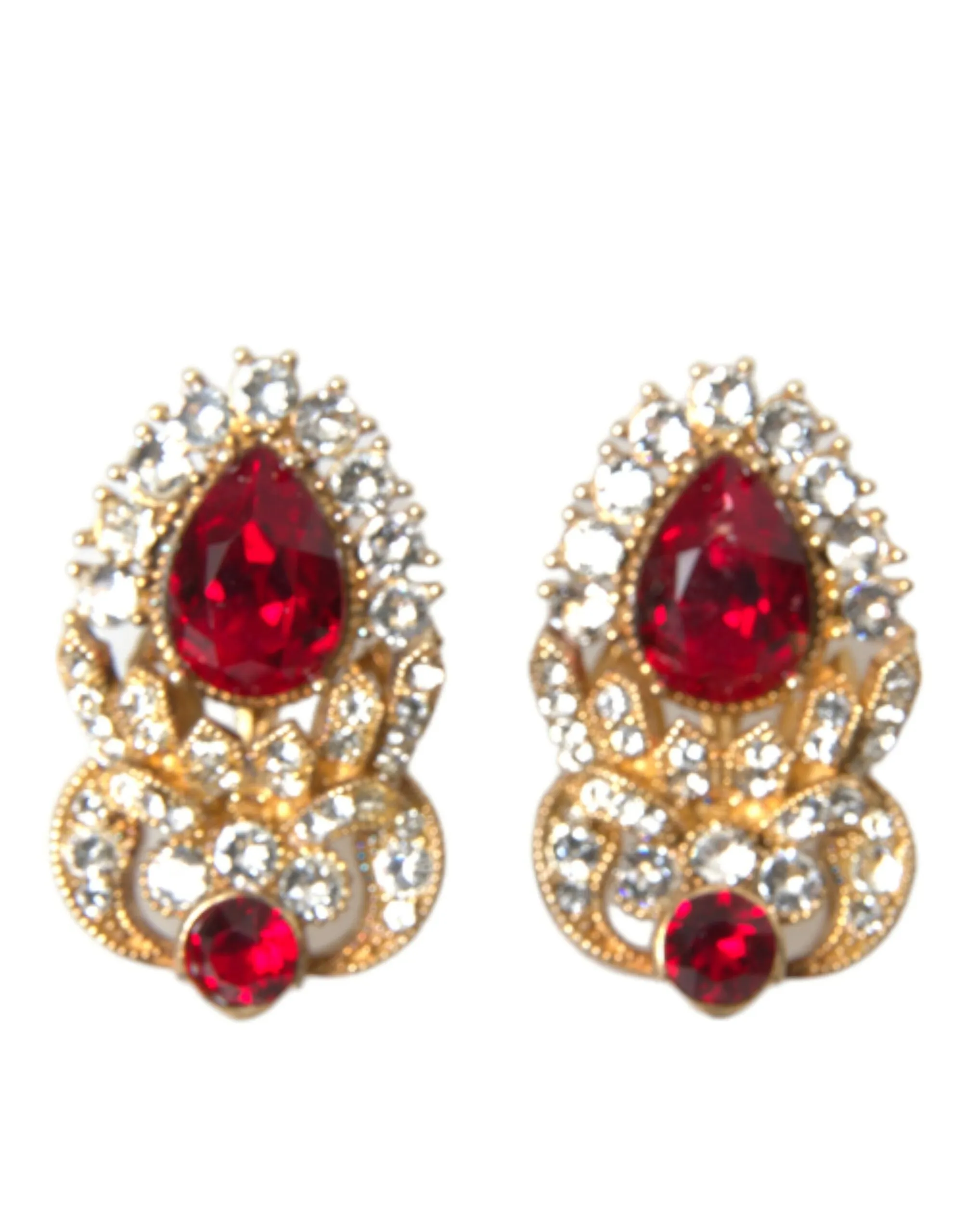Dolce & Gabbana Women's Sterling Silver Gold Plated Red Crystals Jewelry Earrings