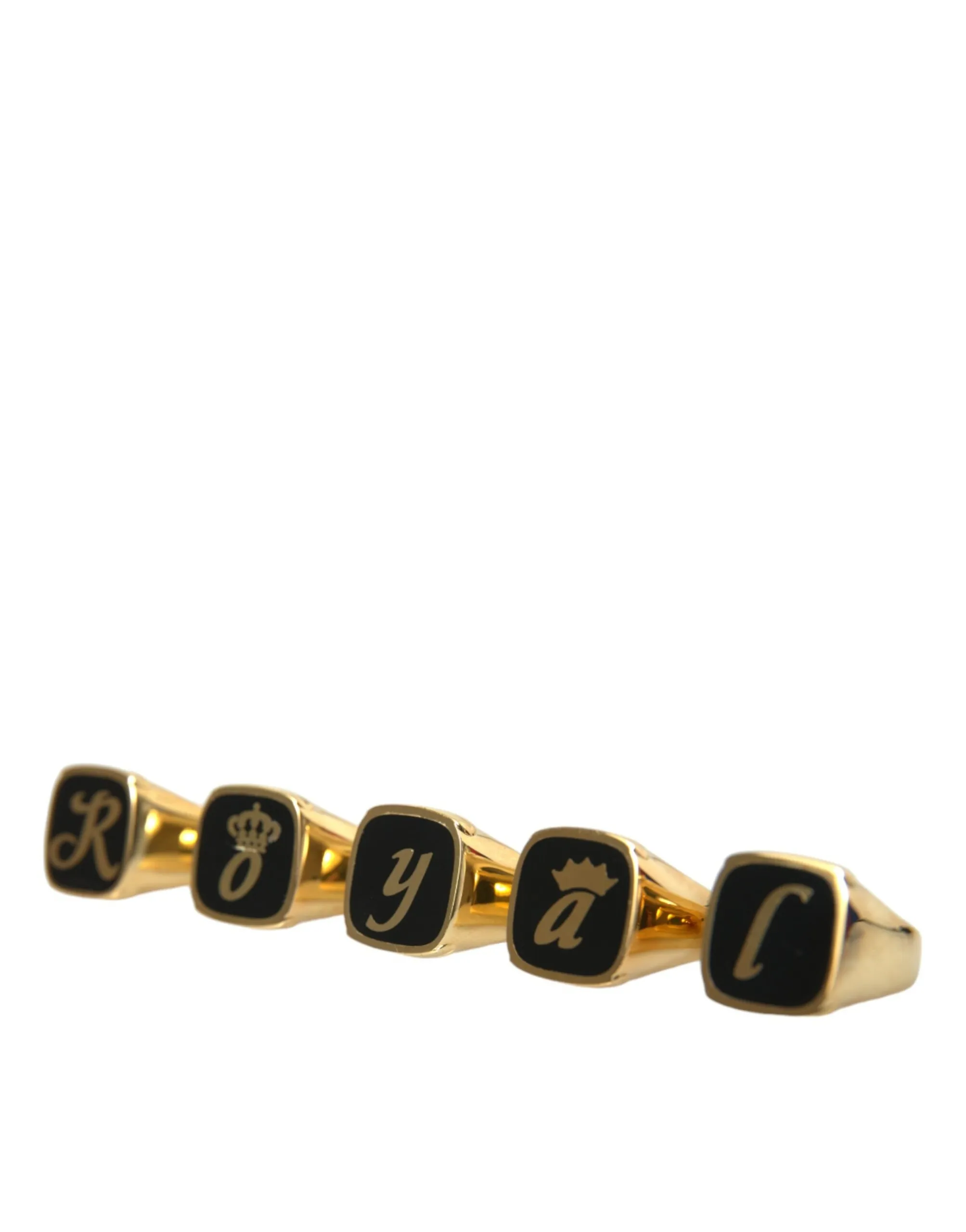 Dolce & Gabbana Men's Gold Brass ROYAL Enamel Set of 5 Ring