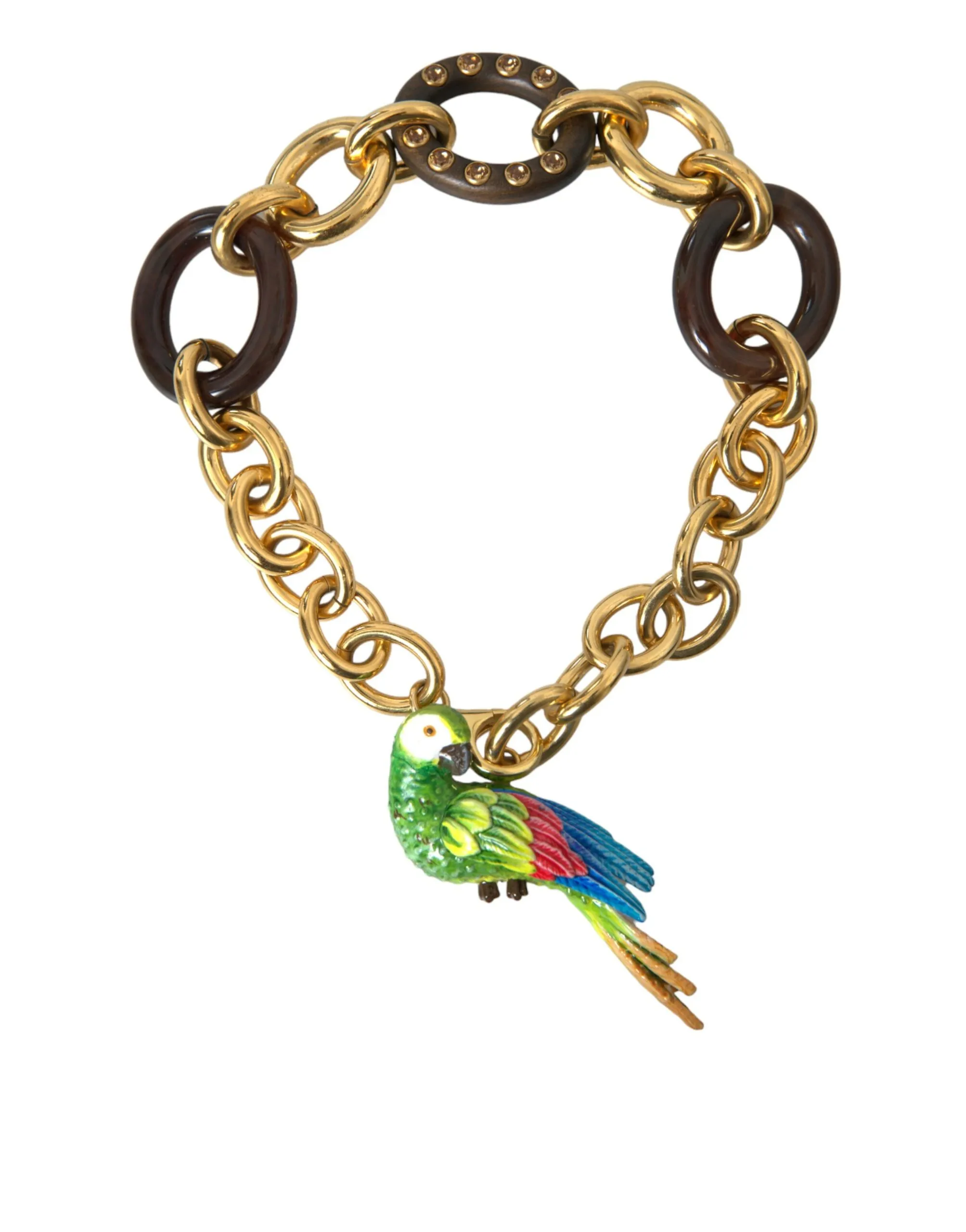 Dolce & Gabbana Women's Gold Brass Chain Crystal Pearl PARROT Pendant Necklace
