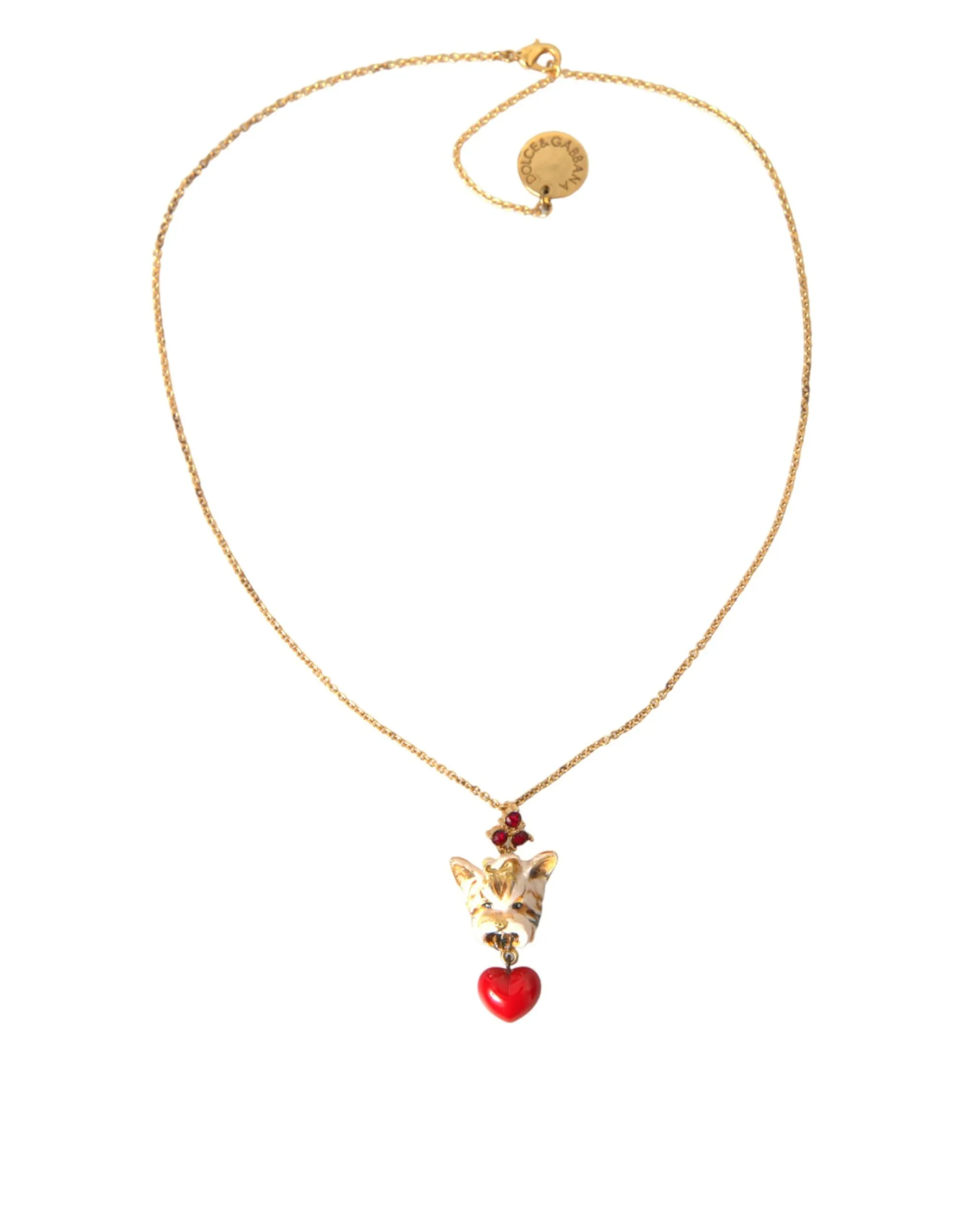 Dolce & Gabbana Women's Gold Brass Chain Dog Heart Pendant Charm Necklace