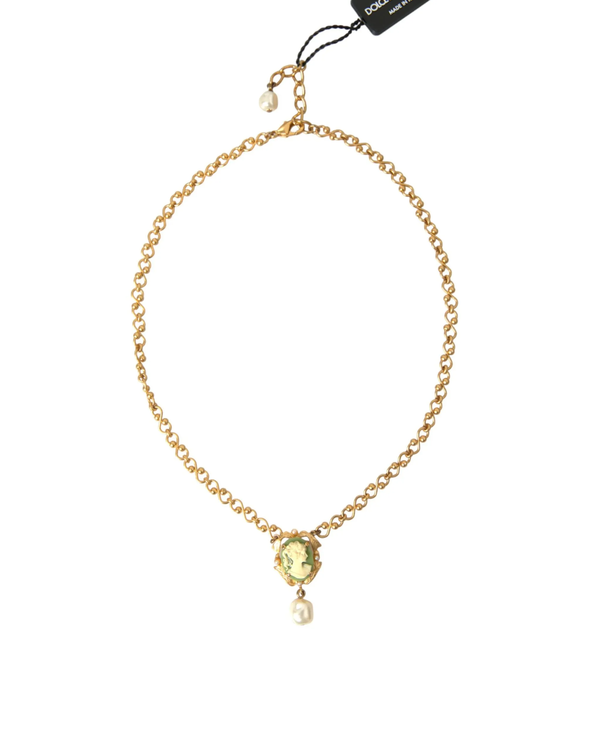 Dolce & Gabbana Women's Gold Brass Chain Pearl Pendant Charm Necklace