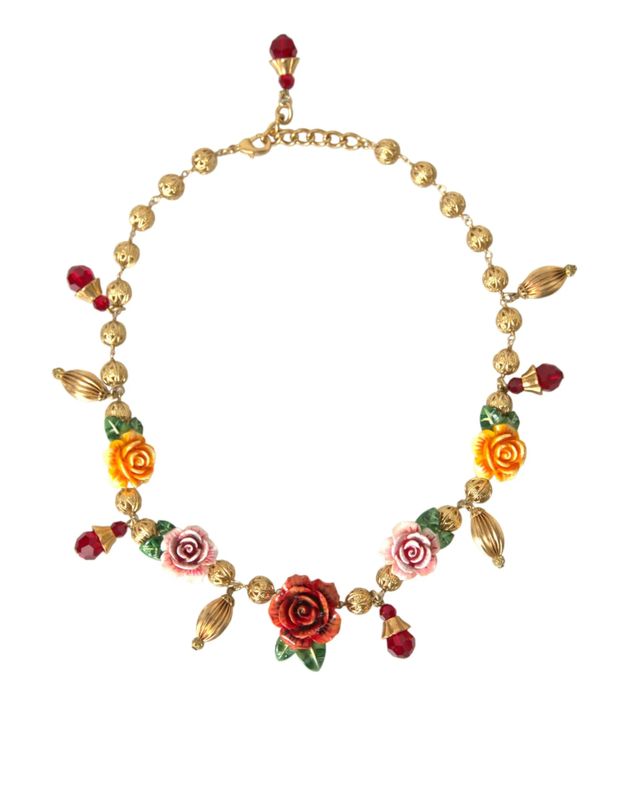 Dolce & Gabbana Women's Multicolor Roses Crystals Gold Ball Chain Necklace