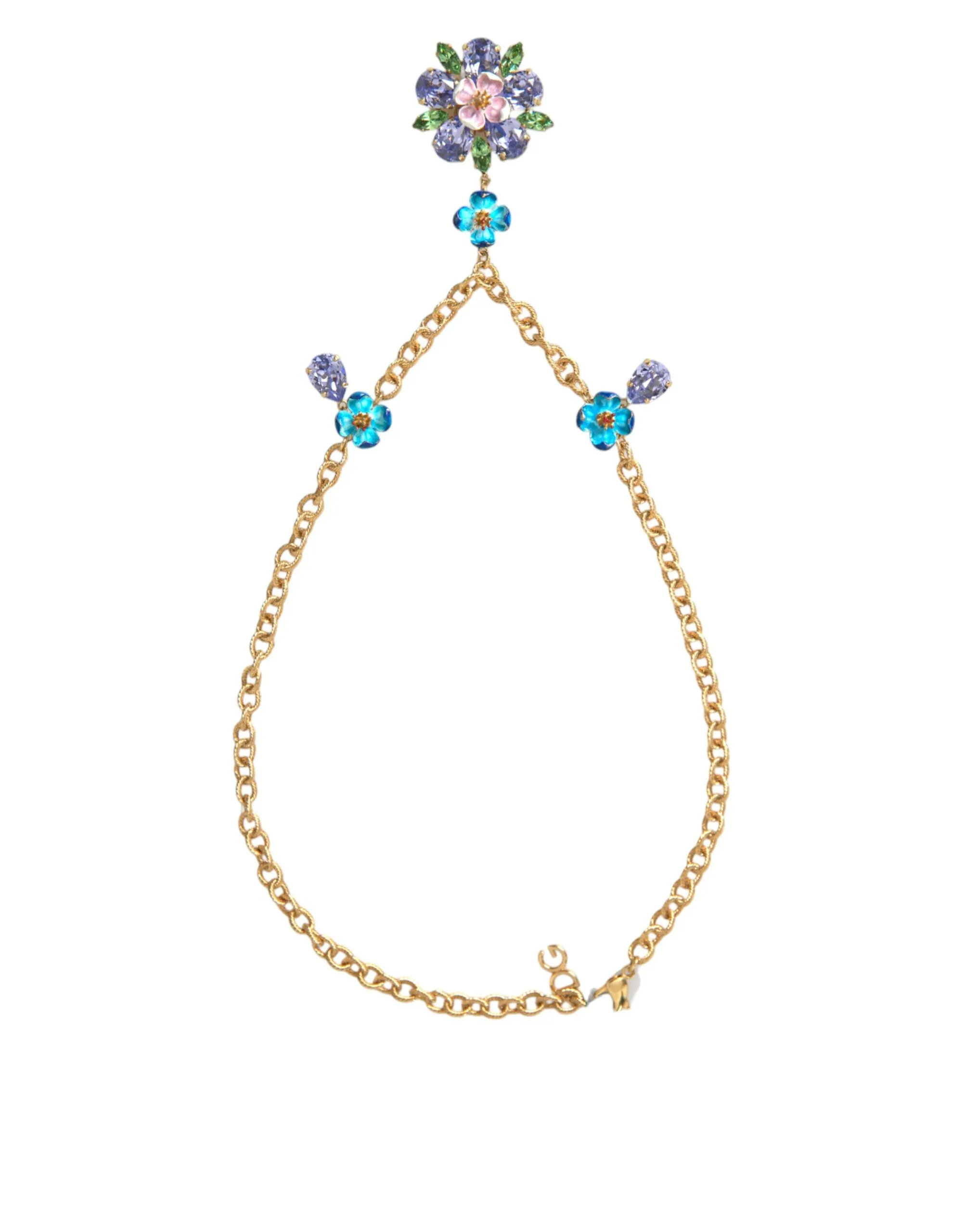 Dolce & Gabbana Women's Gold Brass Chain Crystal Floral Pendant Charm Necklace