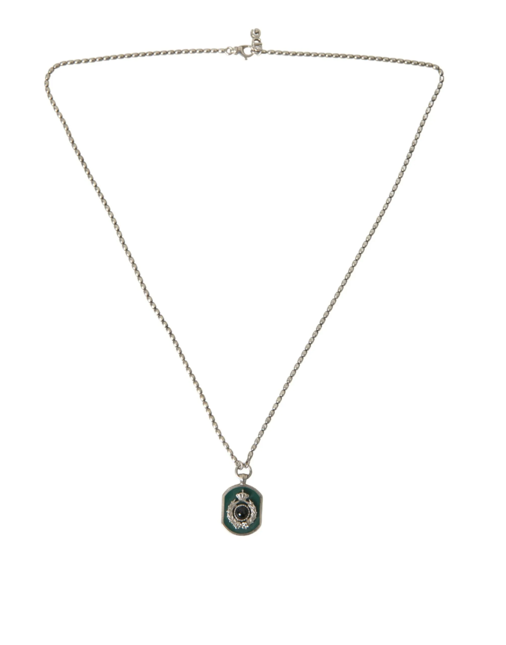 Dolce & Gabbana Women's Silver Tone Brass Chain Tag Bead Crown Pendant Necklace