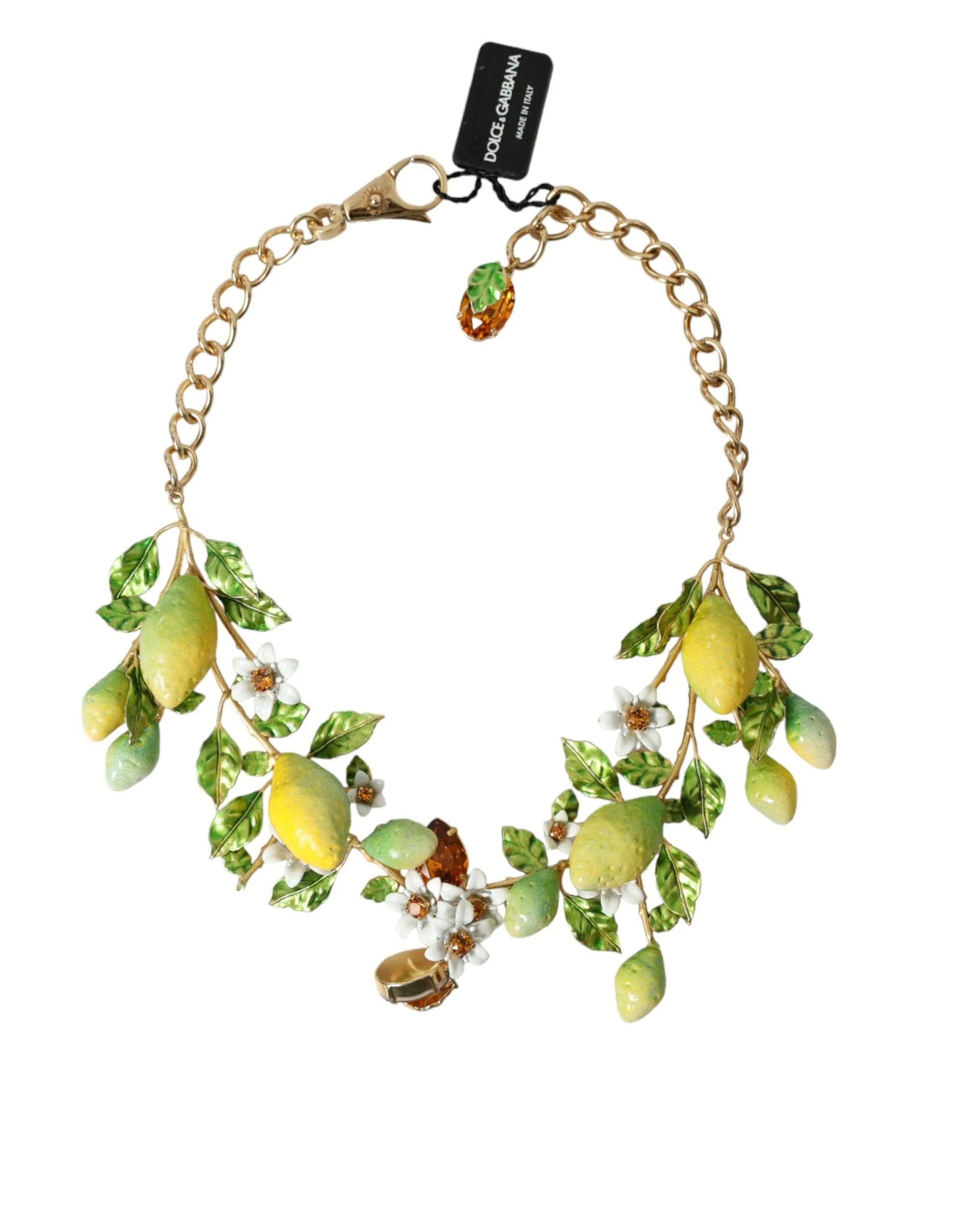 Dolce & Gabbana Women's Gold Brass Chain Crystal Lemon Lily Pendant Necklace