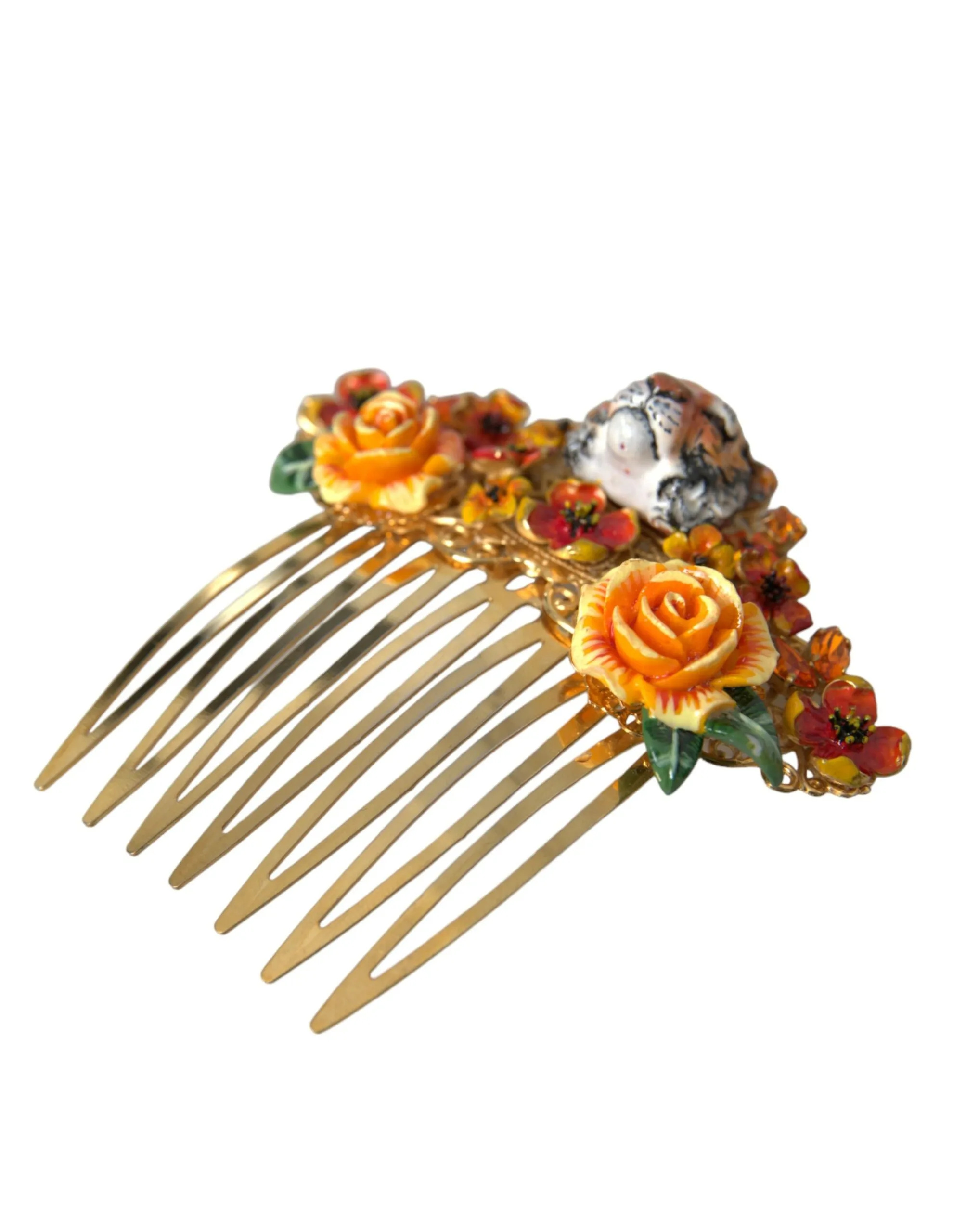 Dolce & Gabbana Women's Gold Brass Crystal Leopard Floral Hair Comb