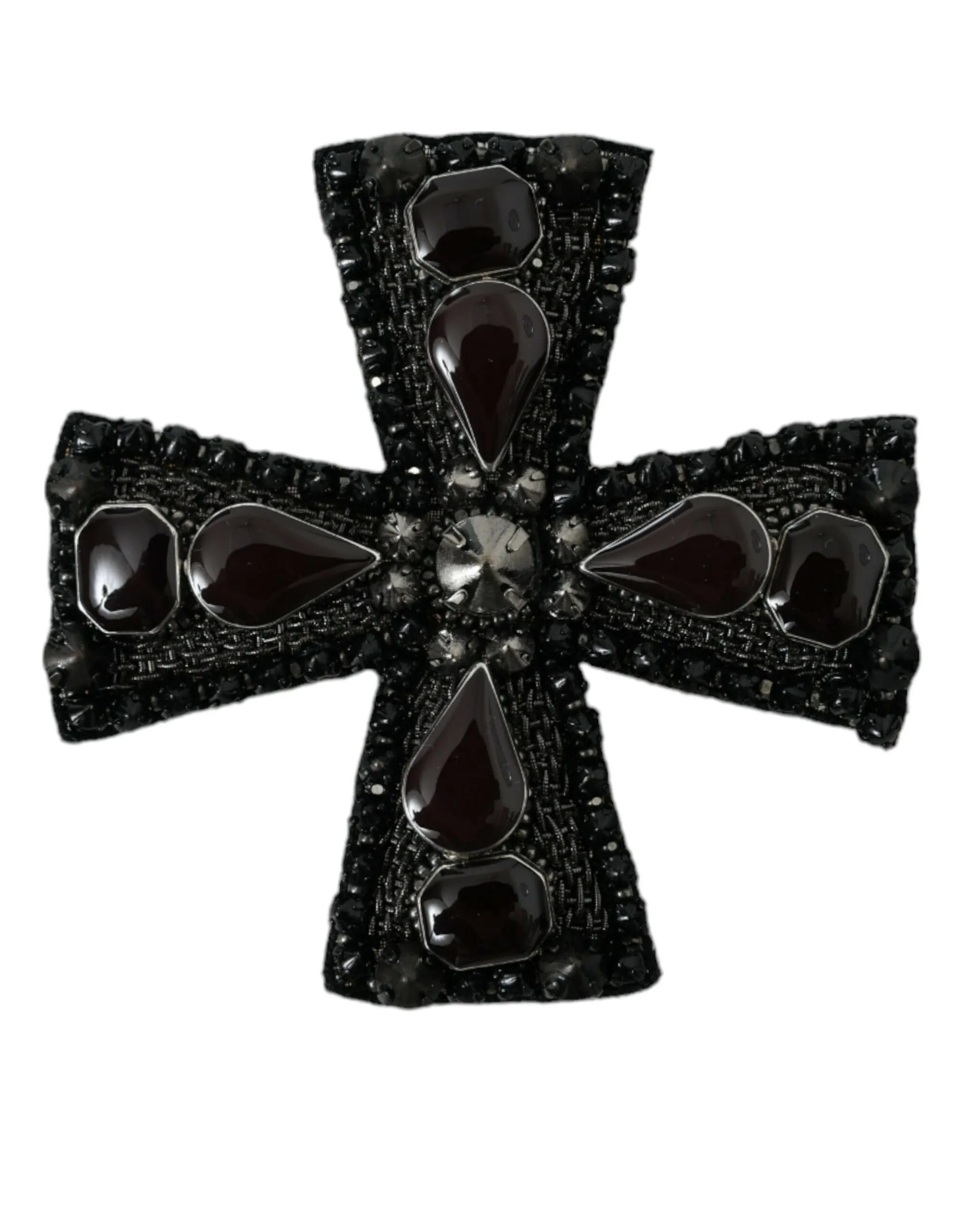 Dolce & Gabbana Men's Black Crystals Embellished Cross Pin Brooch
