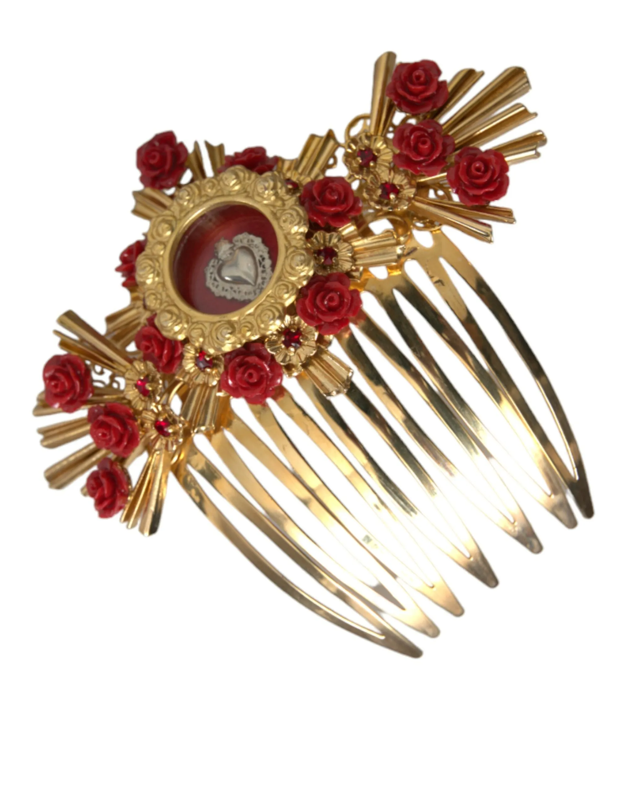 Dolce & Gabbana Women's Gold Brass Crystal Heart Floral Hair Comb