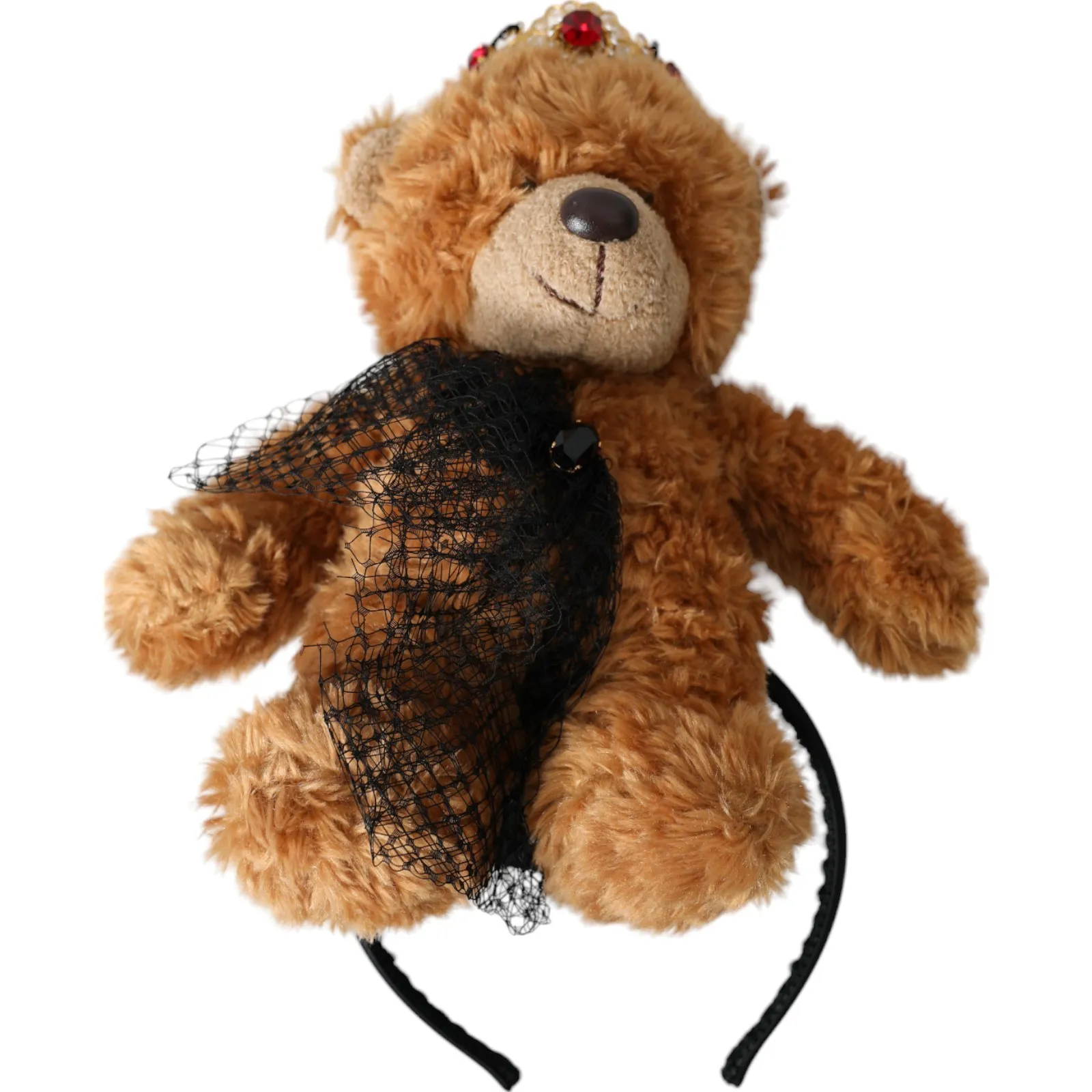 Dolce & Gabbana Women's Brown Teddy Bear Gold Crystal Crown Hair Band Diadem