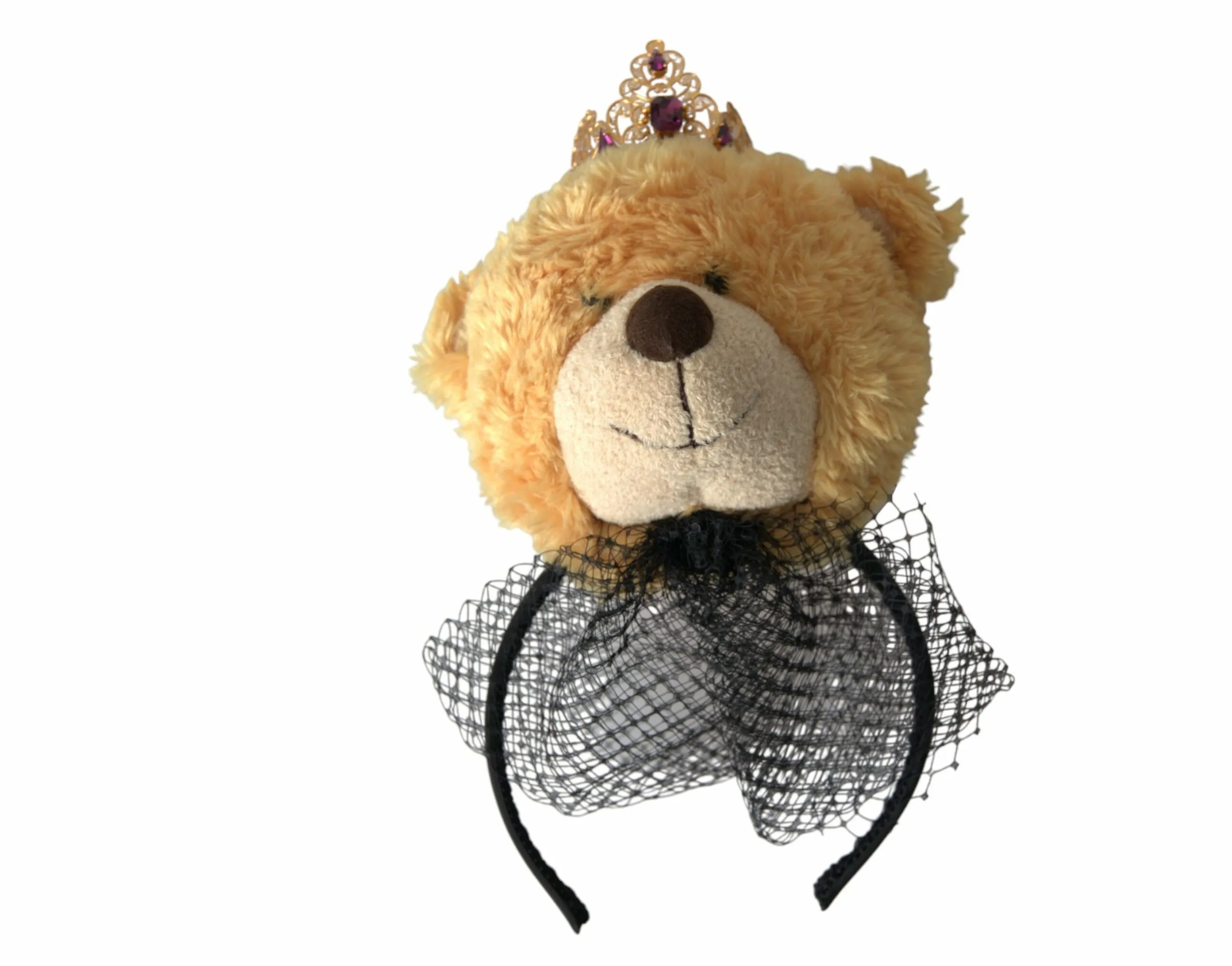 Dolce & Gabbana Women's Brown Teddy Bear Gold Crystal Crown Hair Band Diadem