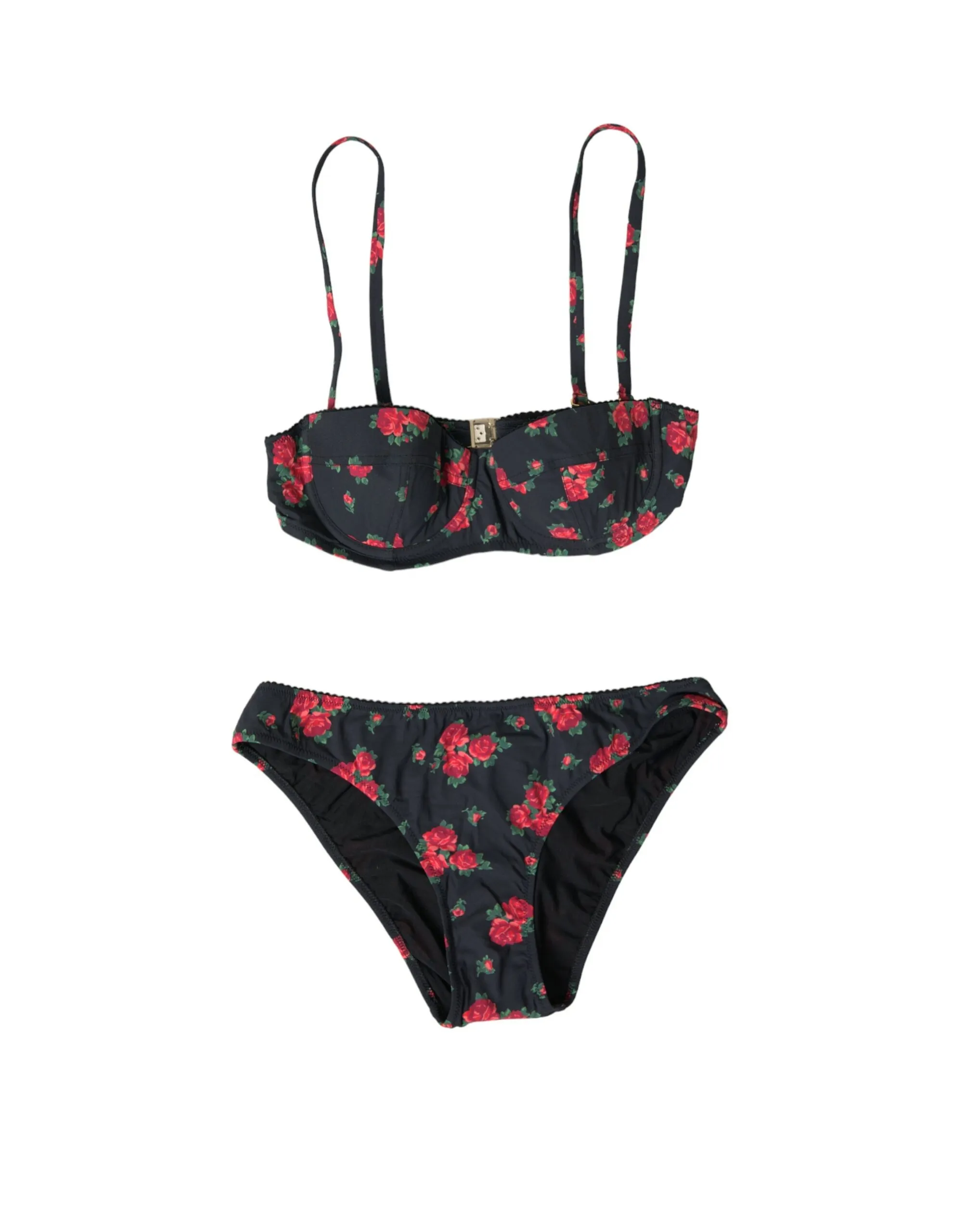 Dolce & Gabbana Women's Black Red Roses Two Piece Swimwear Bikini