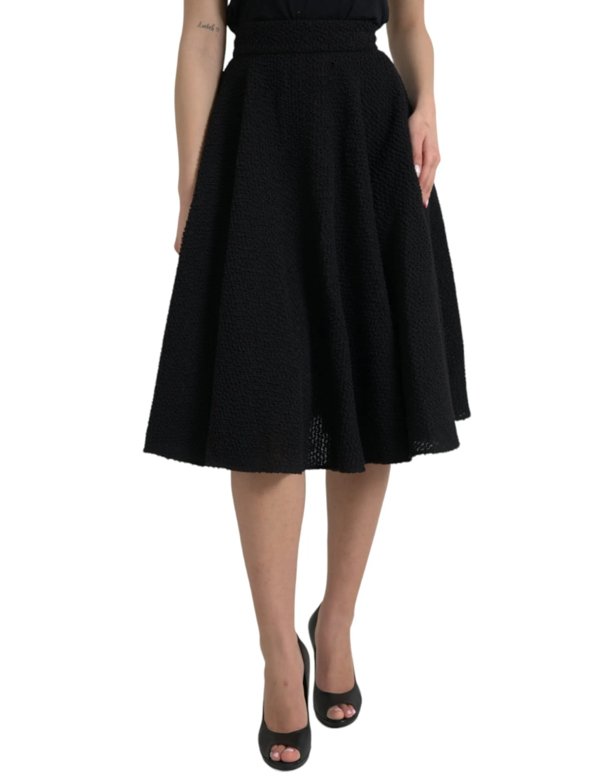Dolce & Gabbana Women's Black High Waist A-line Knee Length Skirt