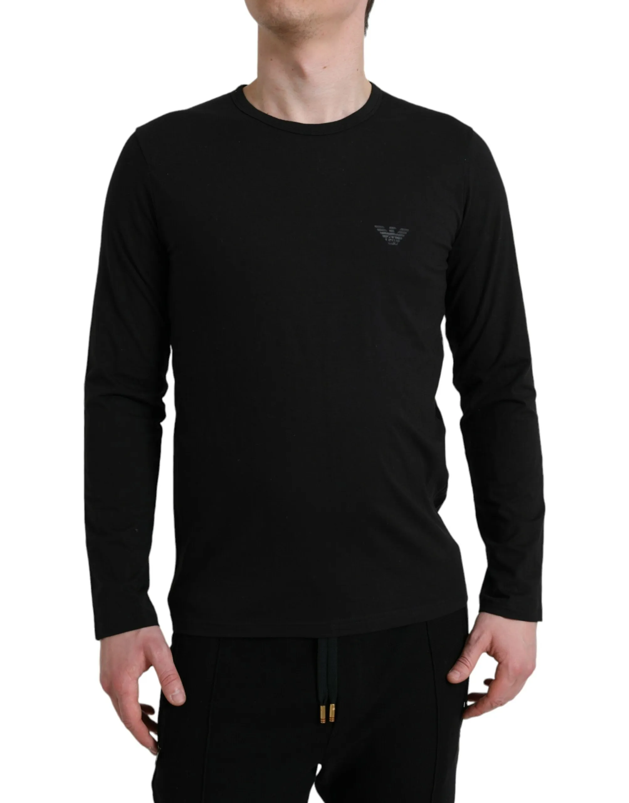 Emporio Armani Men's Black Logo Long Sleeves Underwear Pullover Sweater
