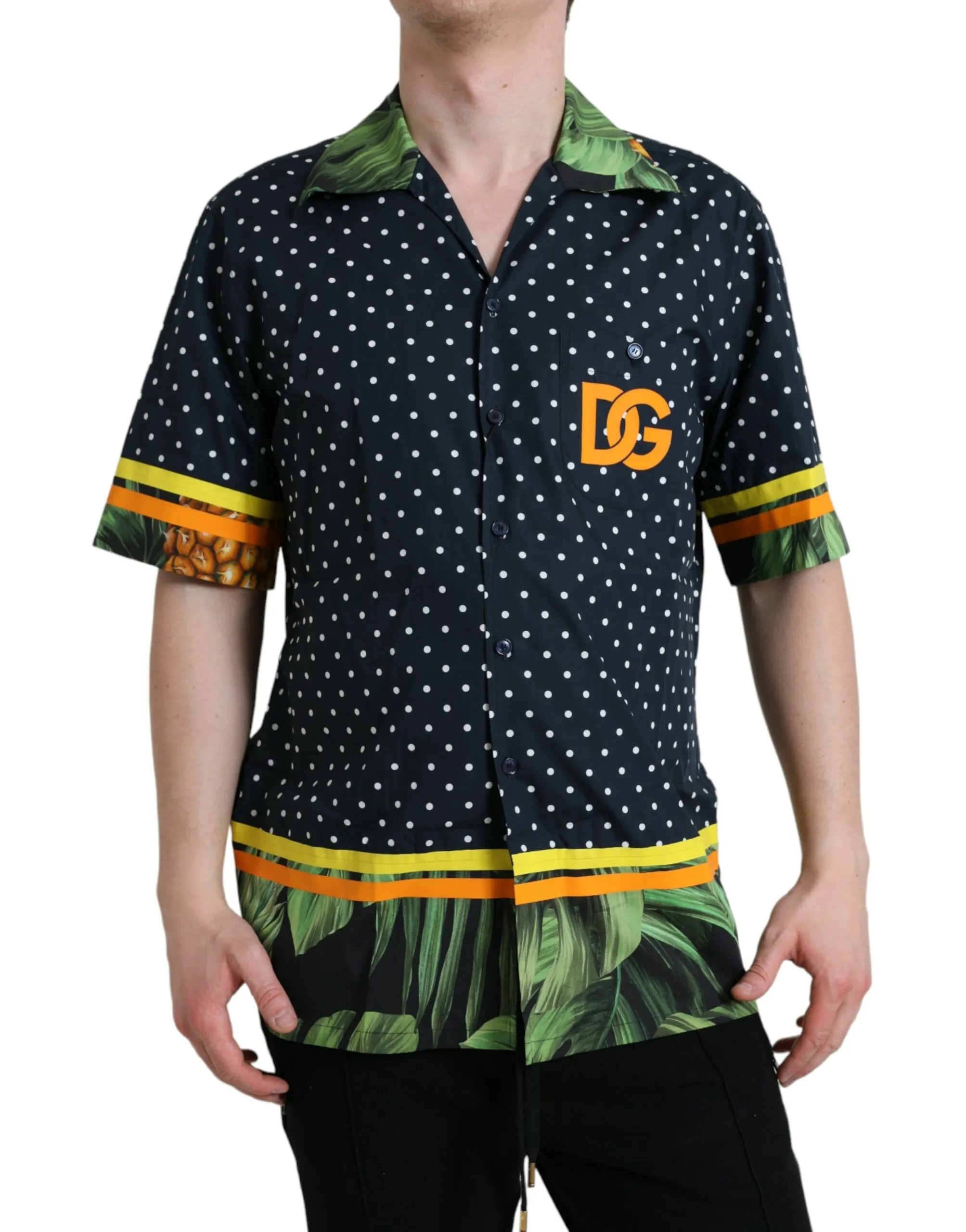 Dolce & Gabbana Men's Black Polka Dot Short Sleeve Casual Shirt