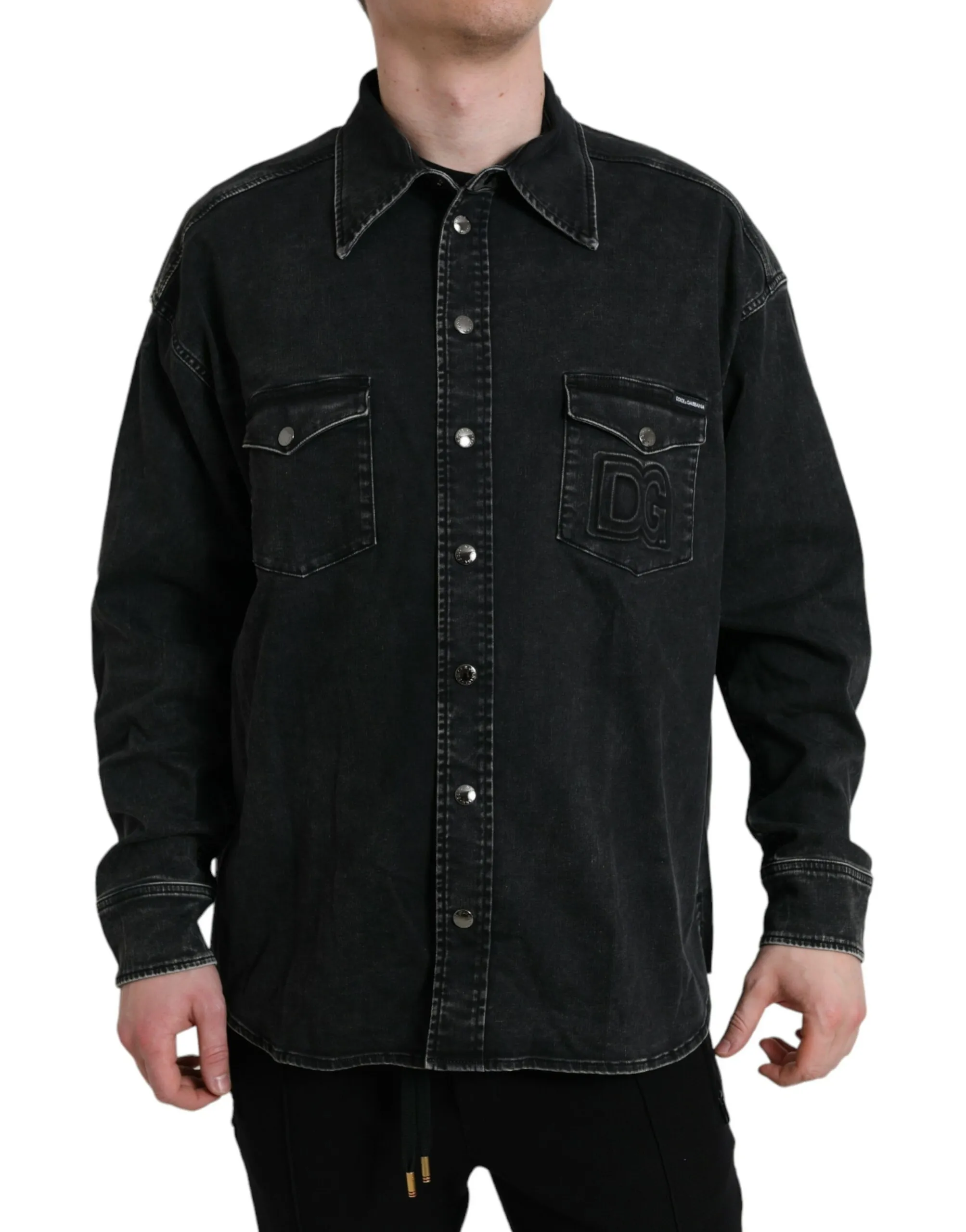 Dolce & Gabbana Men's Black Cotton Long Sleeve Denim Casual Shirt