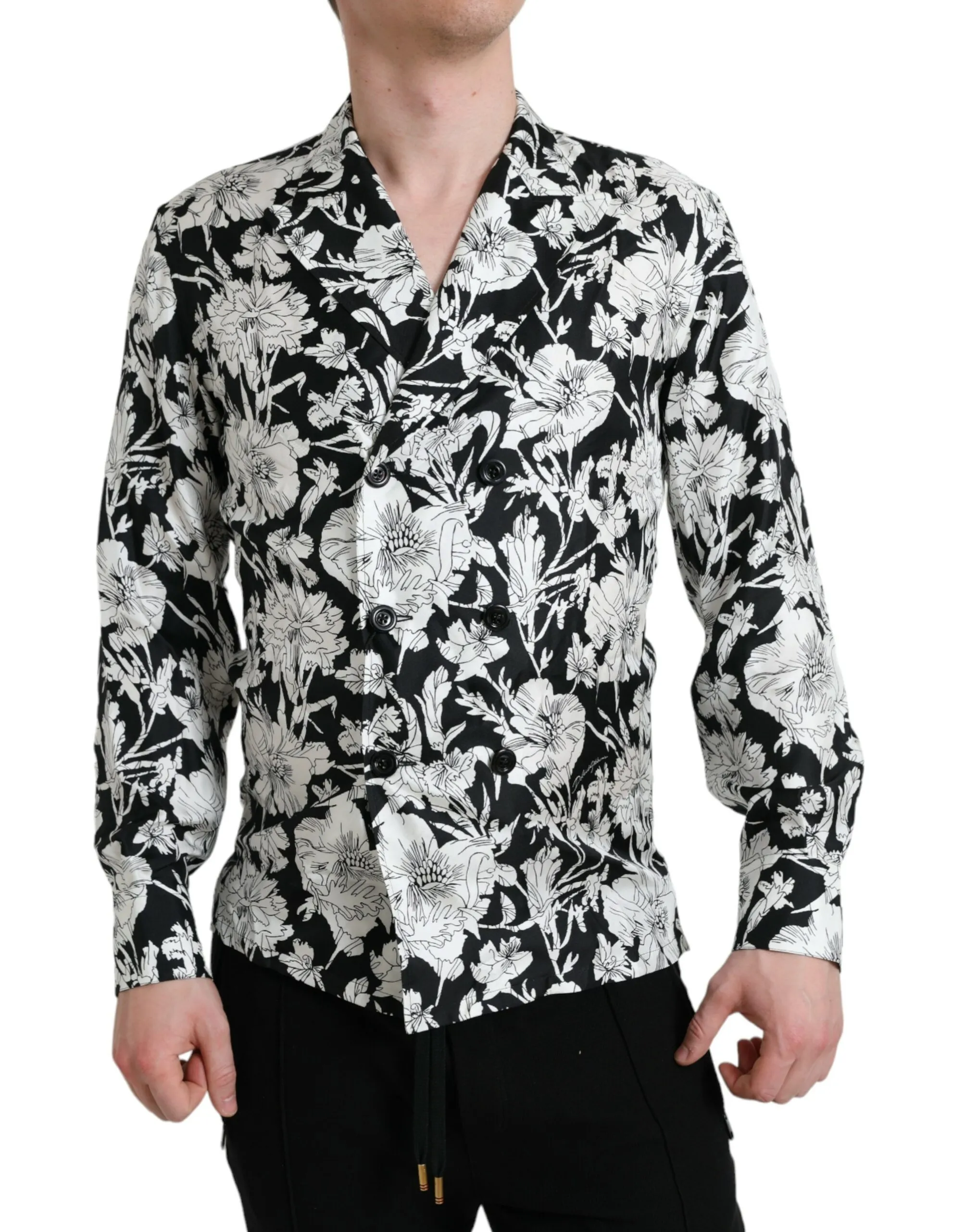 Dolce & Gabbana Men's Black White Floral Button Down Casual Shirt