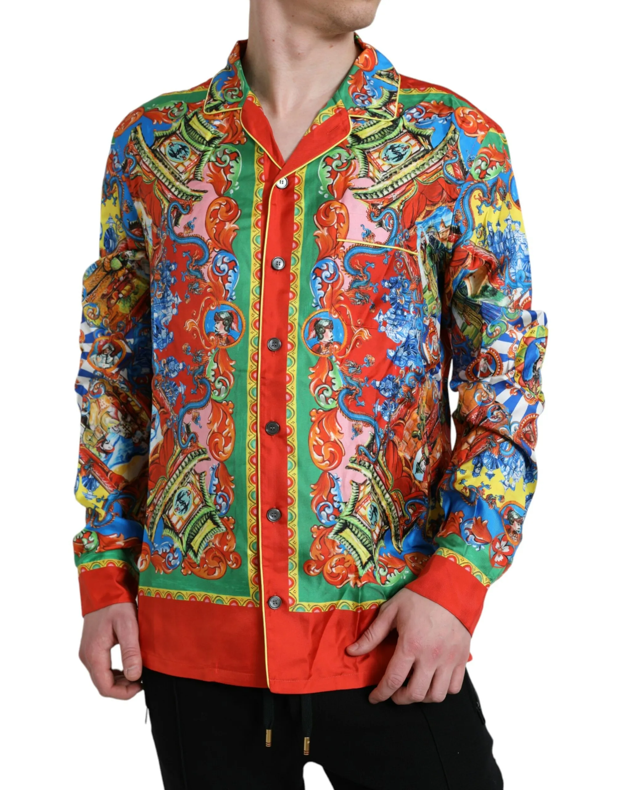 Dolce & Gabbana Men's Multicolor Patterned Button Down Casual Shirt