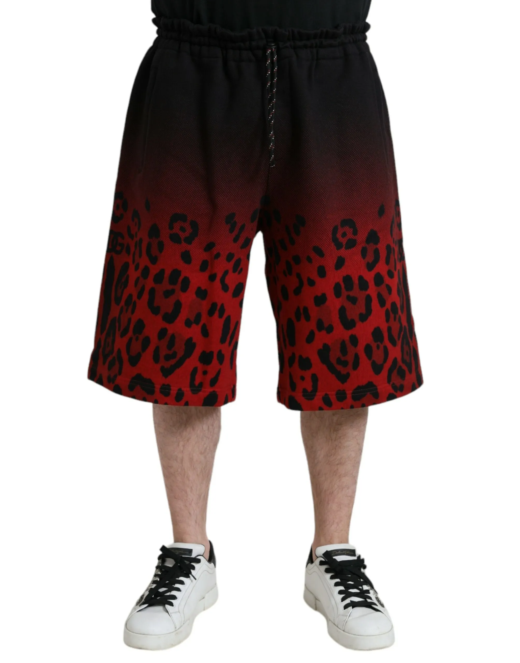 Dolce & Gabbana Men's Red Leopard Print Cotton Bermuda Shorts