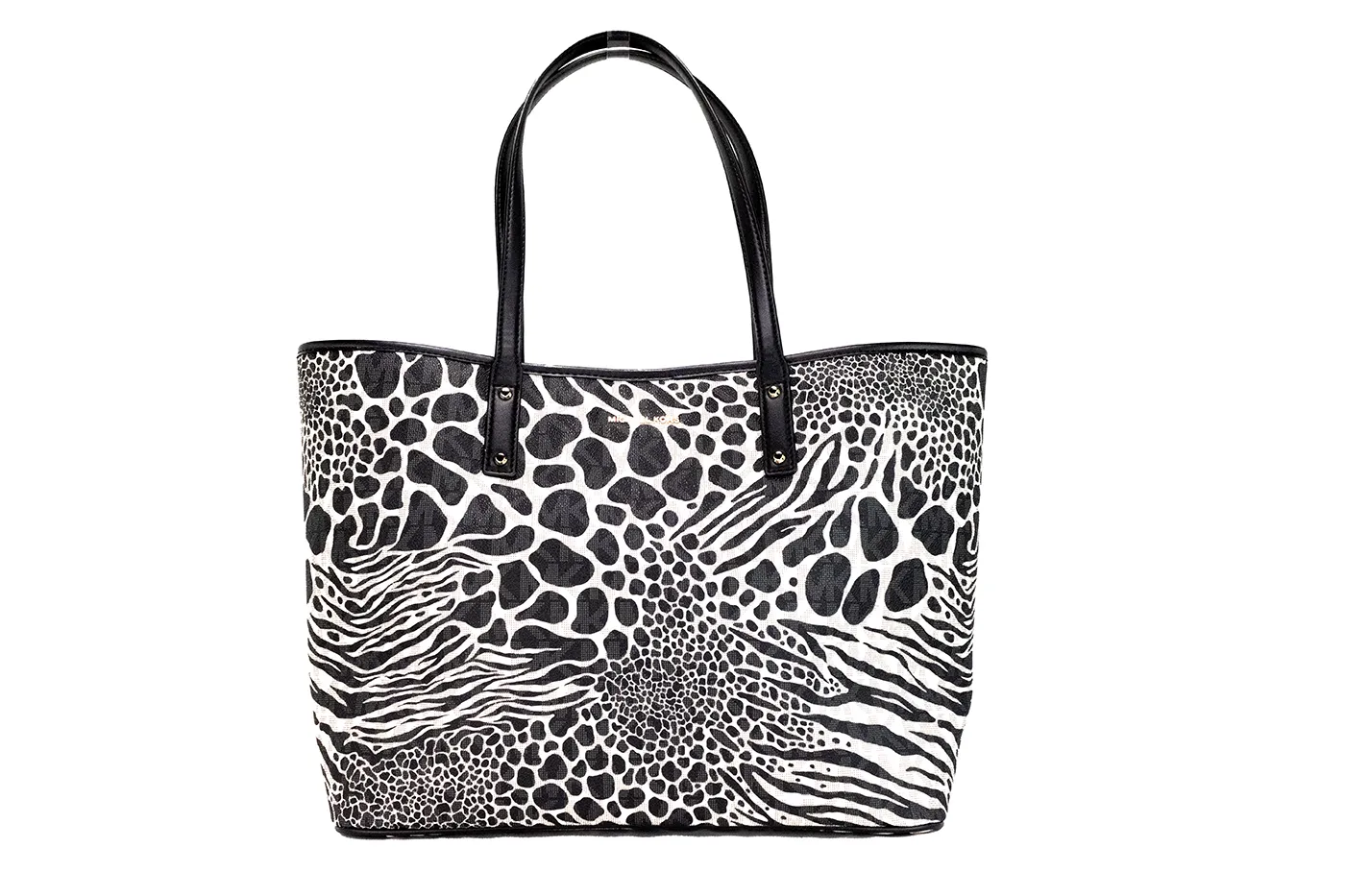 Michael Kors Women's Carter Large Black Animal Print PVC Open Tote Shoulder Purse Bag