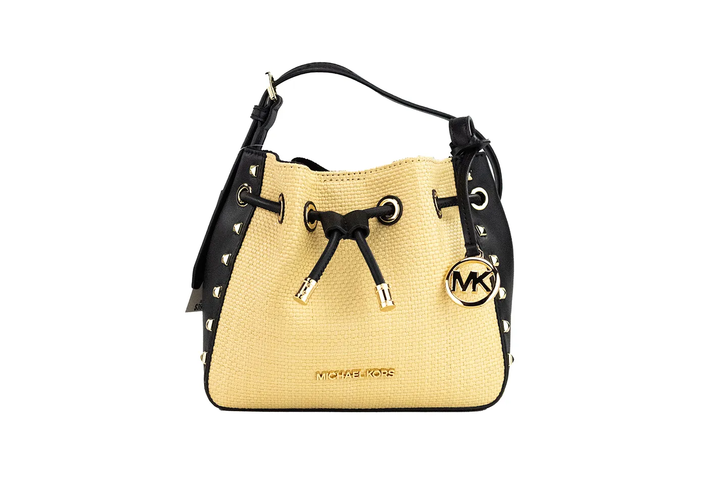 Michael Kors Women's Phoebe Small Straw Studded Faux Leather Bucket Messenger Bag Purse