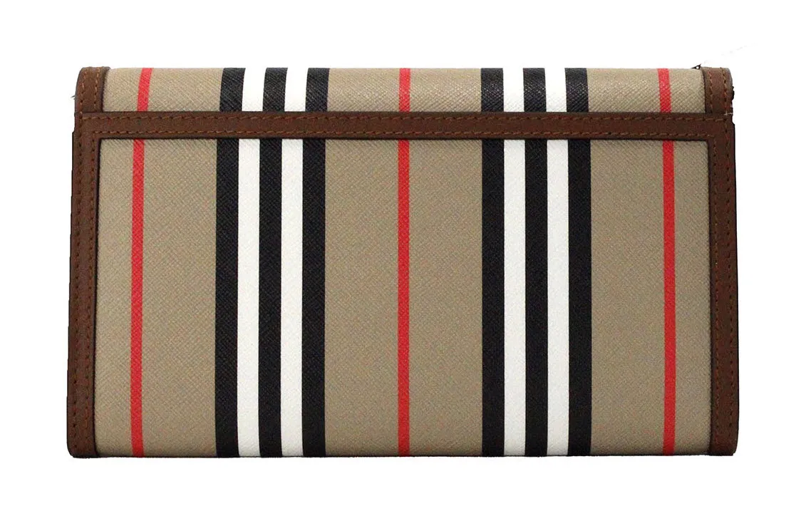 Burberry Women's Hannah Icon Stripe Archive Tan E-Canvas Leather Wallet Crossbody Bag
